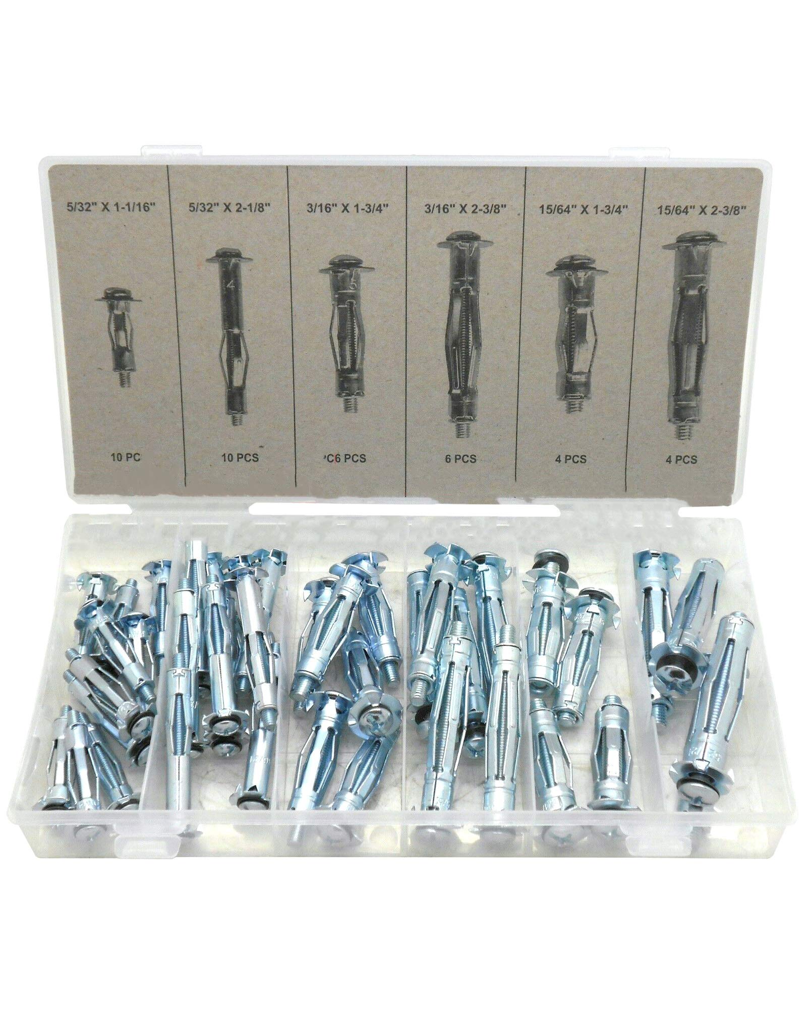 40pc Molly Bolt Assortment Molly Bolts Wall Anchors Assorted Molly Bolt Hollow Drive Wall Anchor Molly Anchors Molly Hollow Wall Anchors Zinc Plated Steel Hollow Wall Anchors Heavy Duty Molly Bolt Set