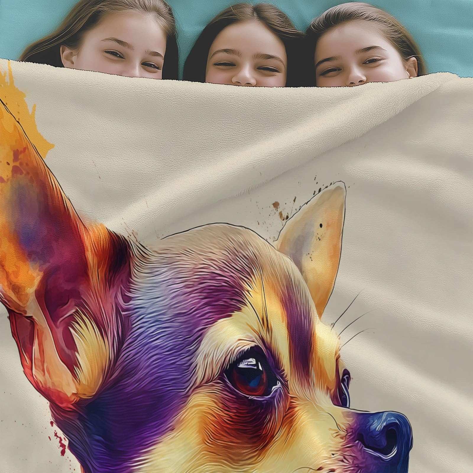 Miękki lekki piaskowy koc sherpa 221 x 239 cm dla dzieci dorosłych, akwarela zwierzęta, portrety psów, drukowana flanelowa pościel - hipoalergiczny ciepły koc narzuta na łóżko, sofę, krzesło, do