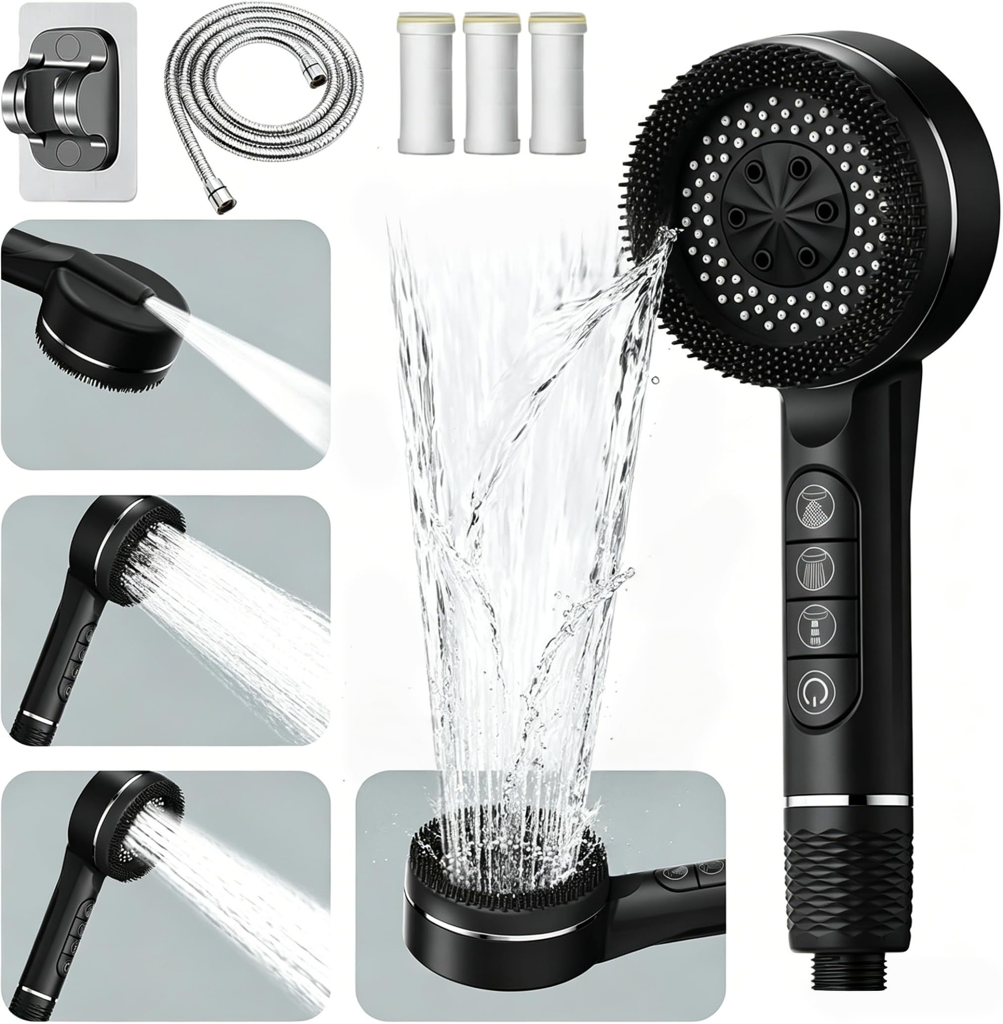 Shower Heads, High-Pressure Shower Heads and 20-Layer Filtered Shower Heads Feature Four Water Outlet Modes and Deliver Boosted Water Pressure with Explosion-Proof Hoses