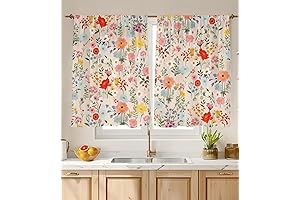 Floral Cafe Curtains for Kitchen, Bathroom, Window