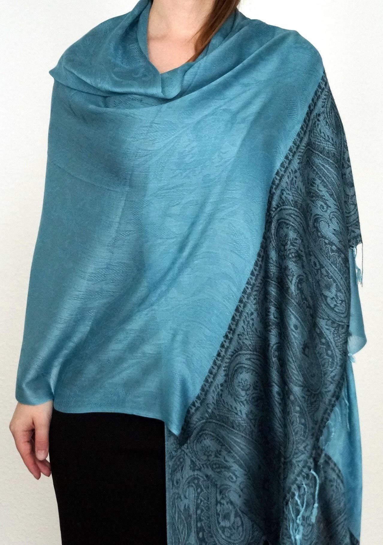 Handgewebter Kaschmir Schal in Hell Ozeangrün Farbe für Klassische Damen mit klassischen Outfits und geschmack - 75cm x 200cm