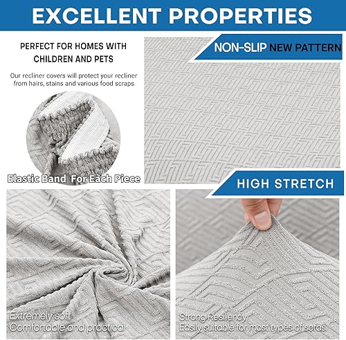 Vista 2 de XINEAGE Funda reclinable de 4 piezas de jacquard elástica con bolsillo, protector de silla reclinable lavable para niños, mascotas, perros y gatos