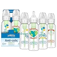 Vista 1 de Dr. Brown's Natural Flow Anti-Colic Options+ Biberón estrecho con diseño Dream Adventure, 8 oz/250 mL, con tetinas de flujo lento Nivel 1, 0m+
