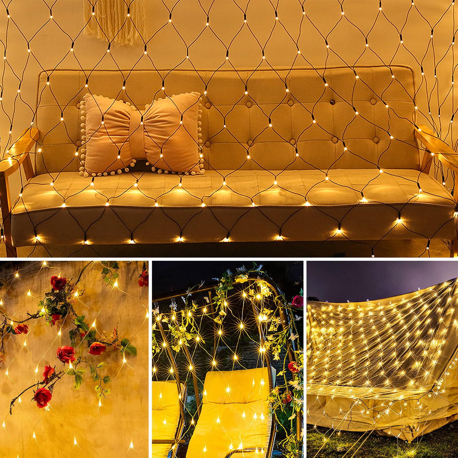 Guirlande Lumineuse Sapin de Noël Exterieur Filet LED Guirlande Lumineuse 6x4m Guirlande de Noel 8 Modes D’éclairage Étanche IP44 Intérieur/Extérieur pour Noël, Jardin, Mariage, Salon, Blanc chaud