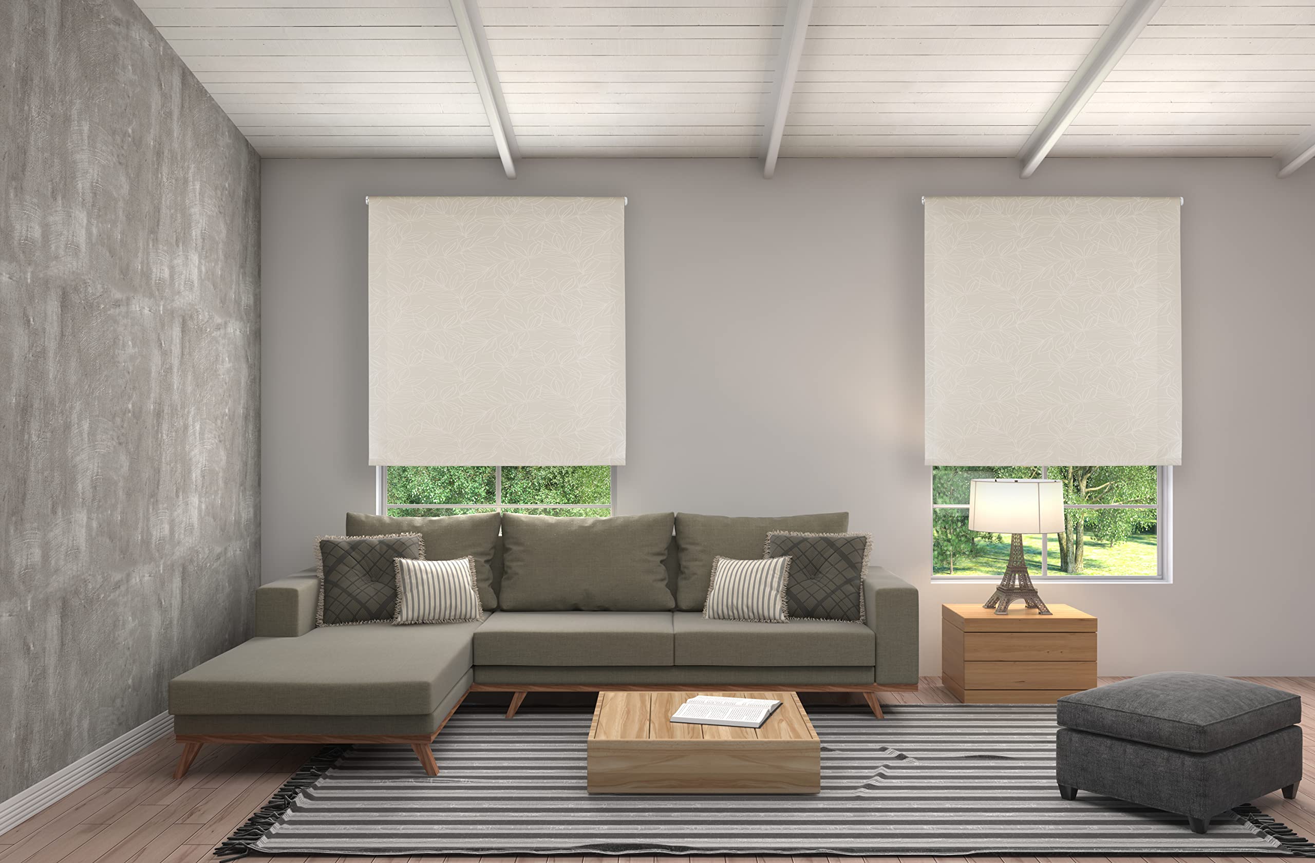 Estoralis Selene | Estor Enrollable Diseño Moderno | Translúcido Jacquard | Color Beige | 130 x 255 cm (Ancho/Alto) Tamaño Tela 127 x 250 cm | Estores para Ventanas y Puertas