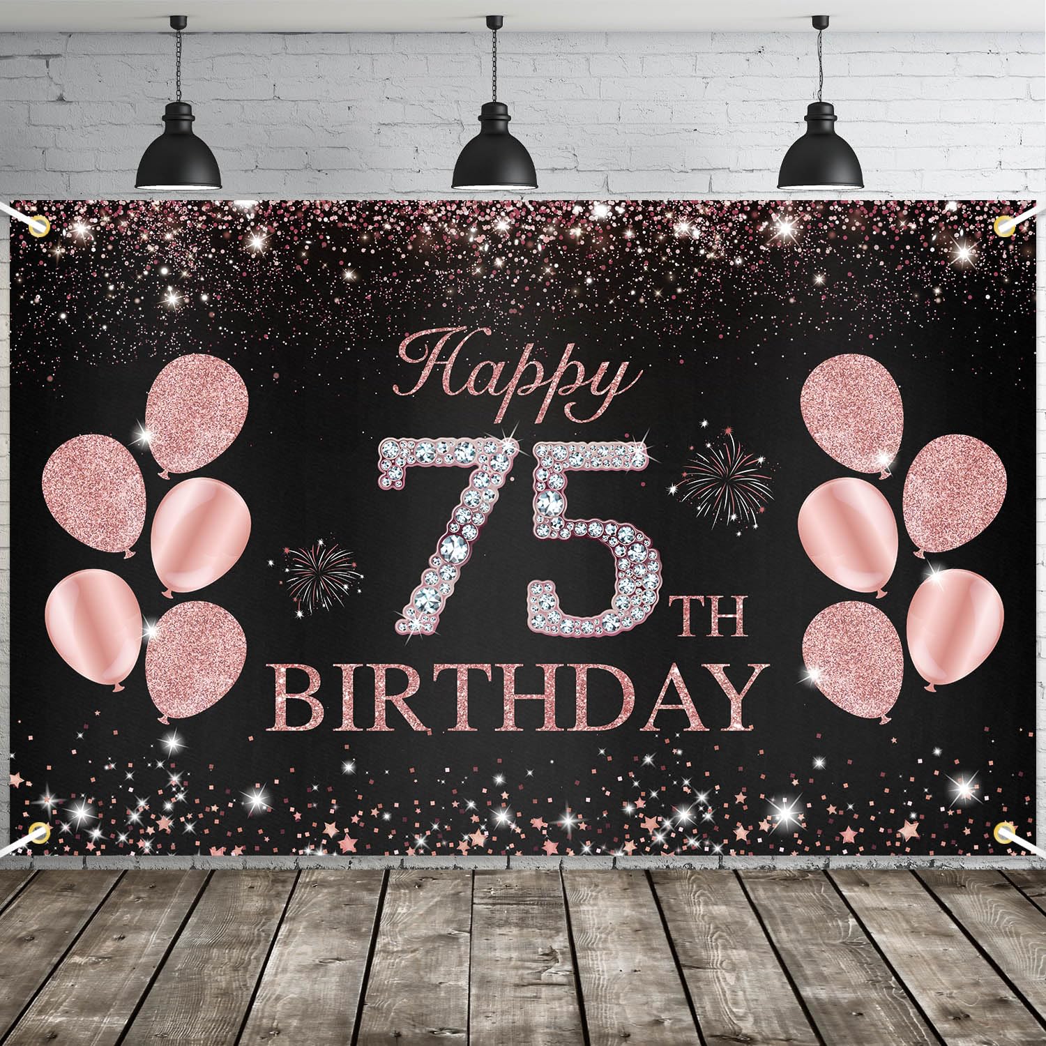 JOYKY Happy 75th Birthday Banner, Rose Gold 75th Birthday Party Decorations for Women Her, 75 Year Old Birthday Supplies Backdrop Décor, 5.9 X 3.8 Fts