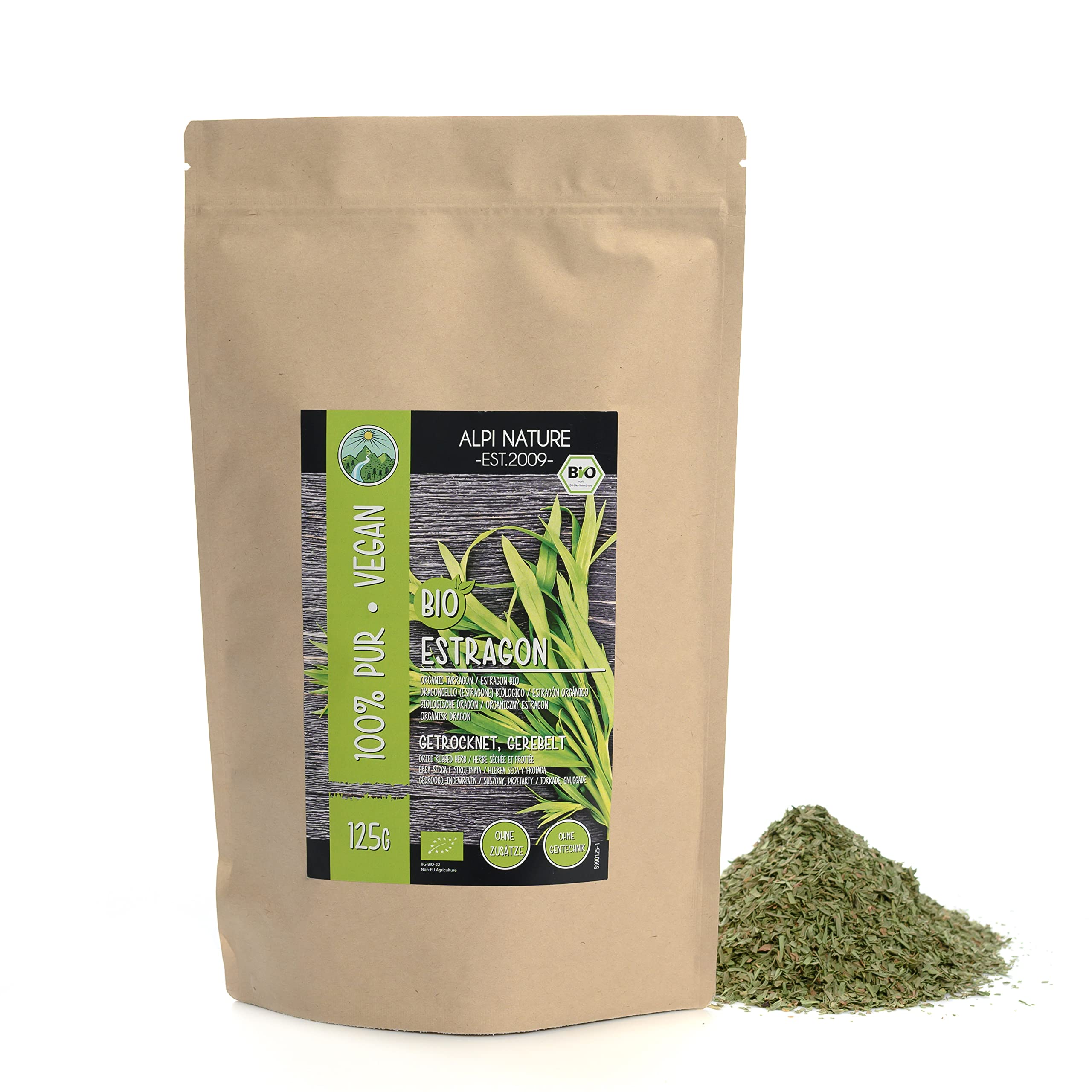 Alpi Nature Estragon BIO 125g, Herbe Séchée et Frottée, Épice d'Estragon pour la Cuisine et l'Assaisonnement