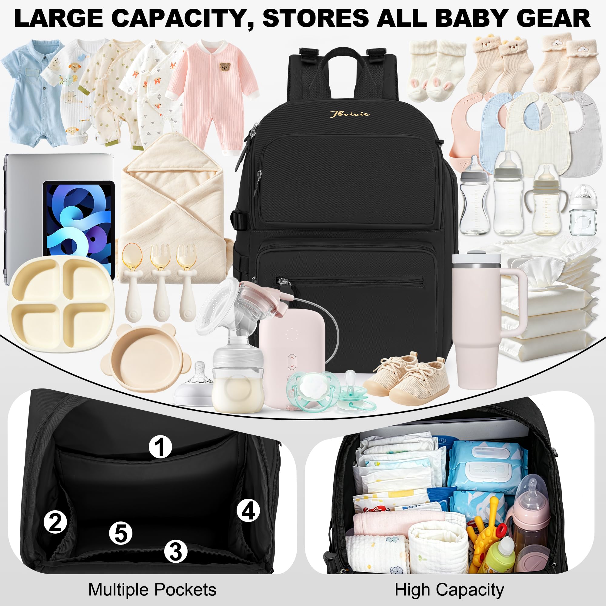 IBVIVIC Wickeltaschen-Rucksack, multifunktionale Papa-Wickeltasche mit 2 isolierten Seitentaschen