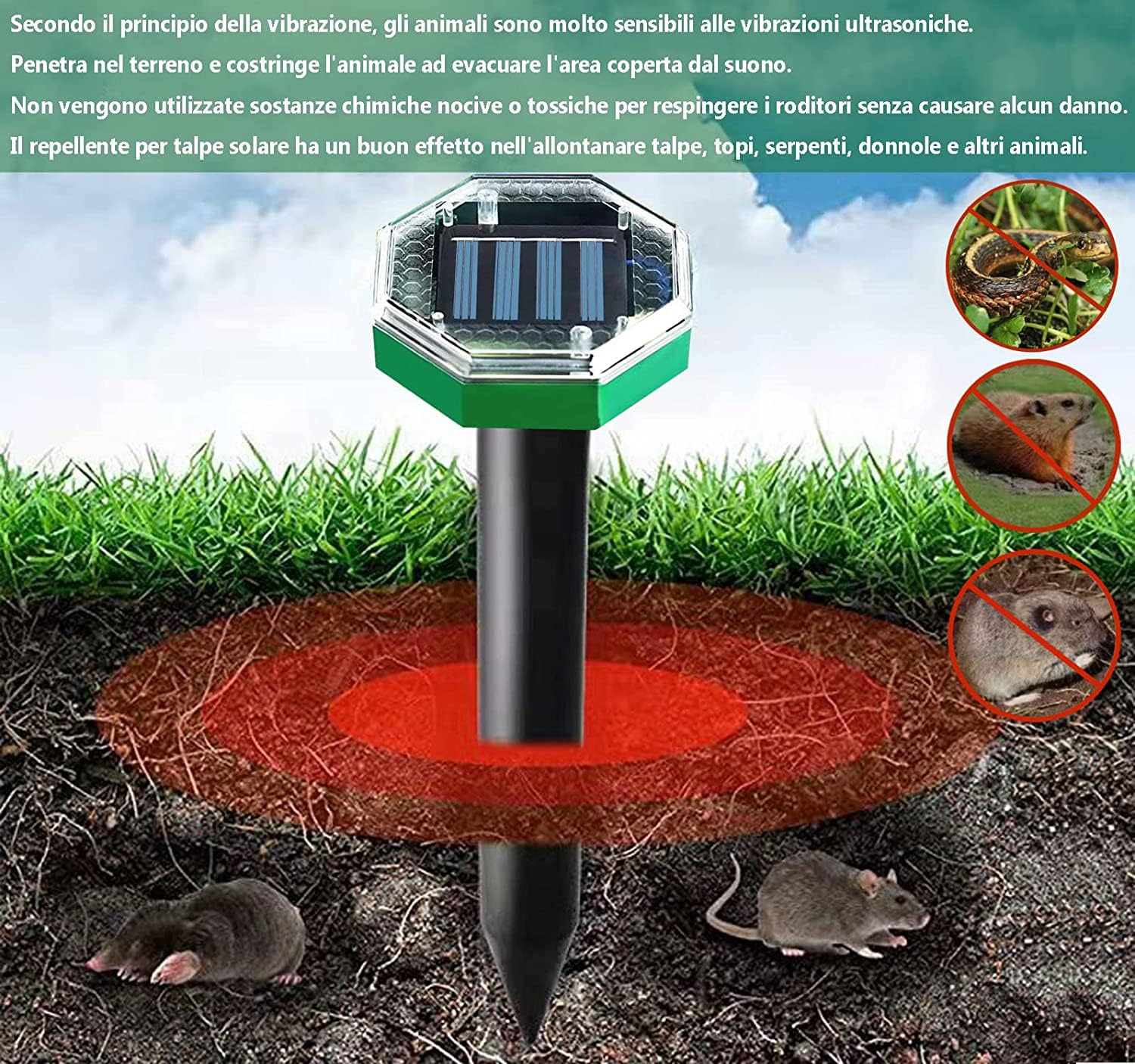 Scaccia Talpe Ultrasuoni Solare 8 Pezzi,Dissuasori per Talpe Professionali,Contro Talpe,Scaccia Talpe con Impermeabile,Respinge Le Talpe e Serpente,Gopher per Giardini e Prati