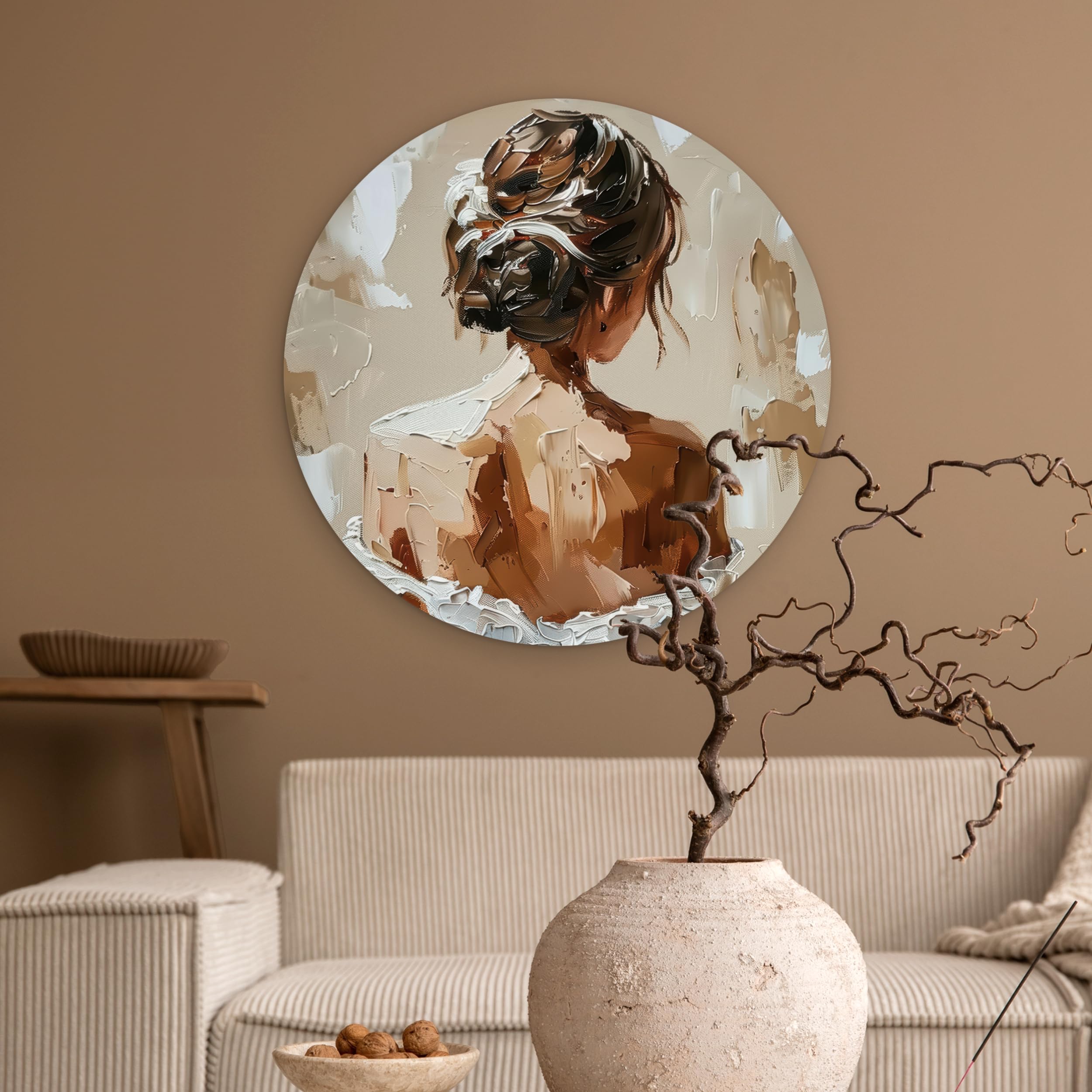 MuchoWow© Wandkreis Ø60 cm Home Decorations Wand Deko Wall Wohnzimmer Schlafzimmer Küchen Kinderzimmer Badezimmer Wanddeko Dekoration Bedroom Frau - Farbe - Abstrakt - Beige - Modern