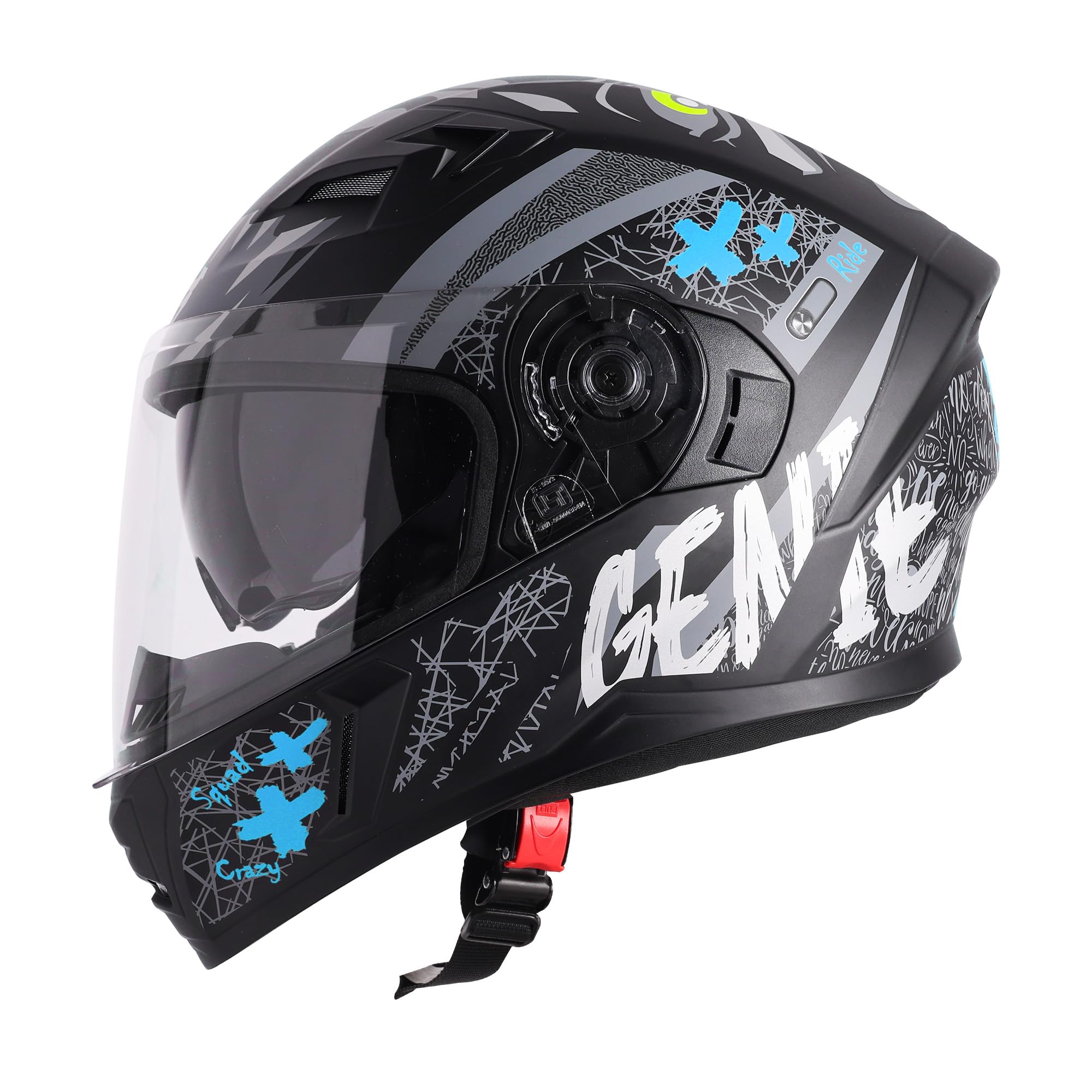 Steelbird SBA-21 Genie ISI Certified Full Face Graphic Helmet for Men and Women with Inner Smoke Sun Shield (Medium 580 MM, Glossy Black Jazz Blue) (B0D2QL2WZM) Amazon Price History, Amazon Price Tracker