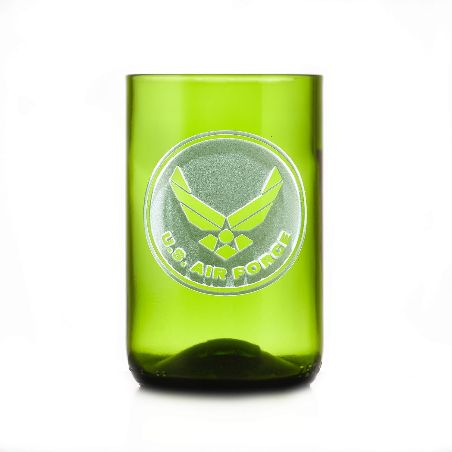 Air Force Gift For Airman, Engraved Recycled Green Wine Bottle Glass (Set 0F 2)