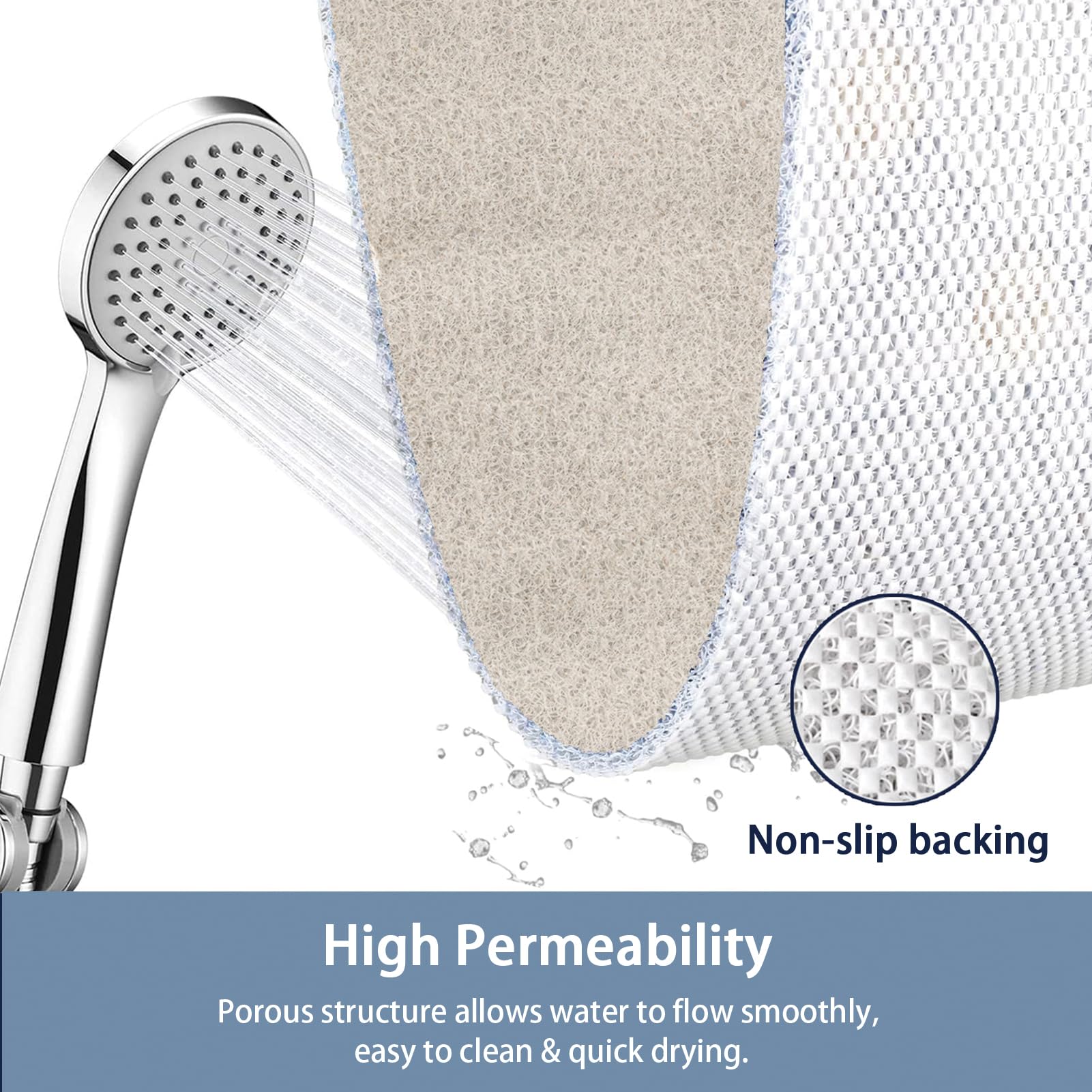 Alfombrillas de lufa para ducha, antideslizante, textura suave, con drenaje, secado rápido, almohadilla de baño suave y cómoda para zonas húmedas (marrón blanco)