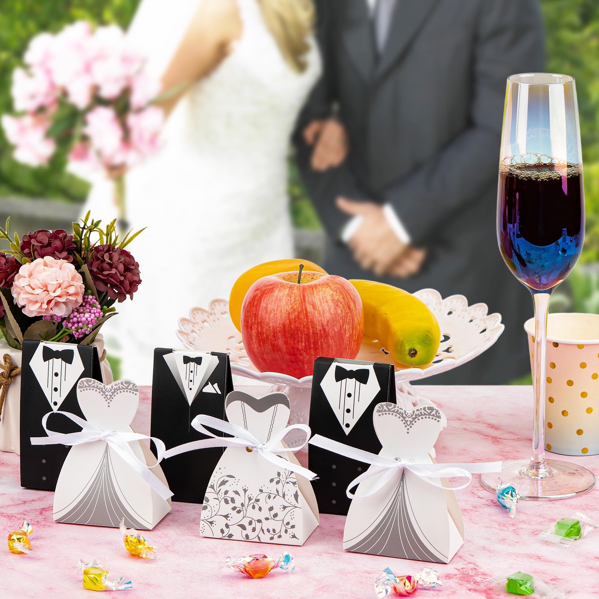 100 Wedding Favor Boxes - Bride & Groom Dress Candy Boxes For Bridal Shower & Wedding Party Favors