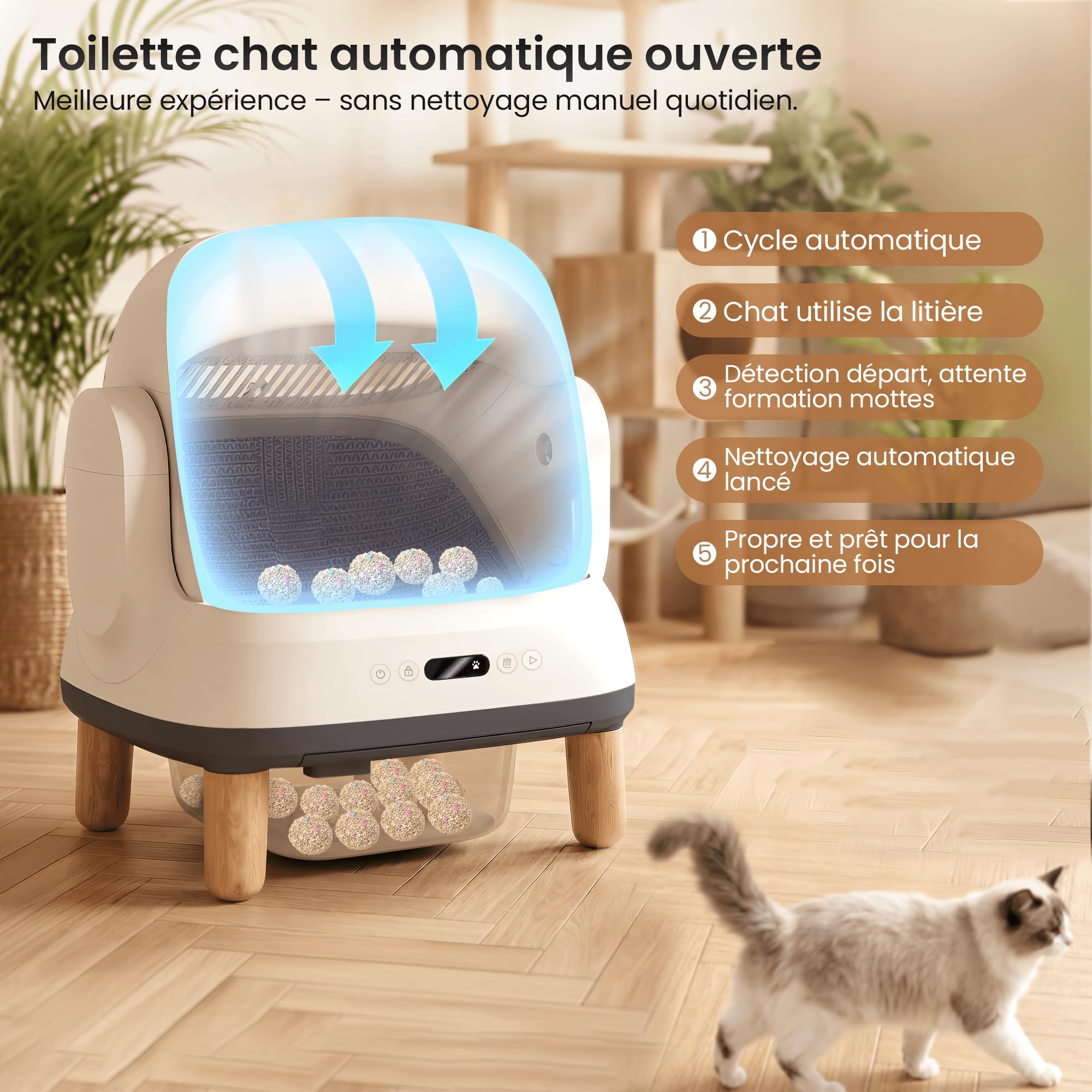 DevokoLitiere pour Chat autonettoyante avec 8 capteurs, étanchéité IPX5, litière Automatique Chat avec contrôle APP, litiere Chat Automatique XXL pour Grands Chats & foyers Multi-Chats