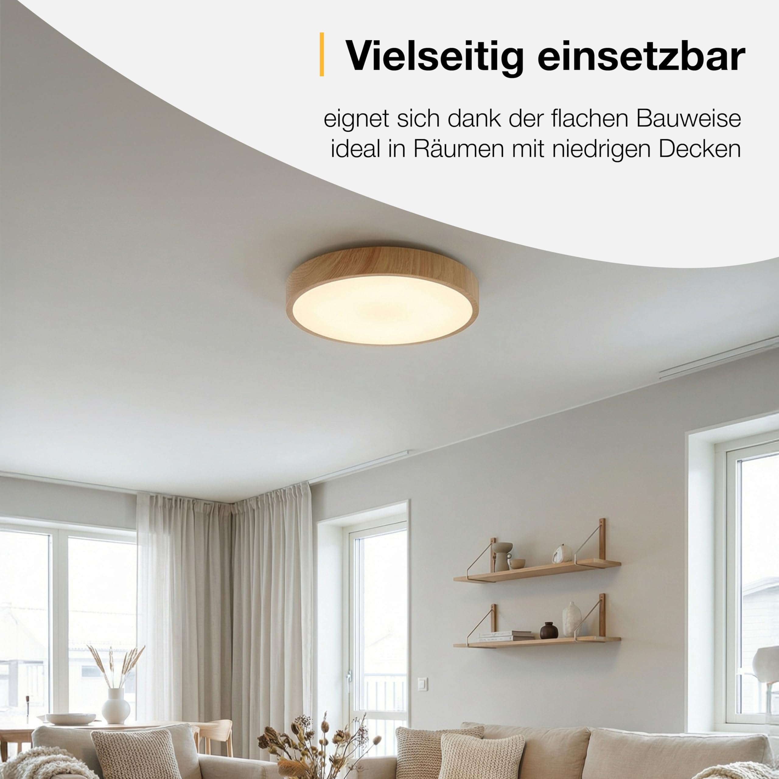 Brilliant LED Deckenleuchte Ø38,5 cm rund Holzoptik 18W Deckenlampe, 2300 Lumen, warmweiß 3000K, moderne LED Wohnraumleuchte für Wohnzimmer, Schlafzimmer & Flur