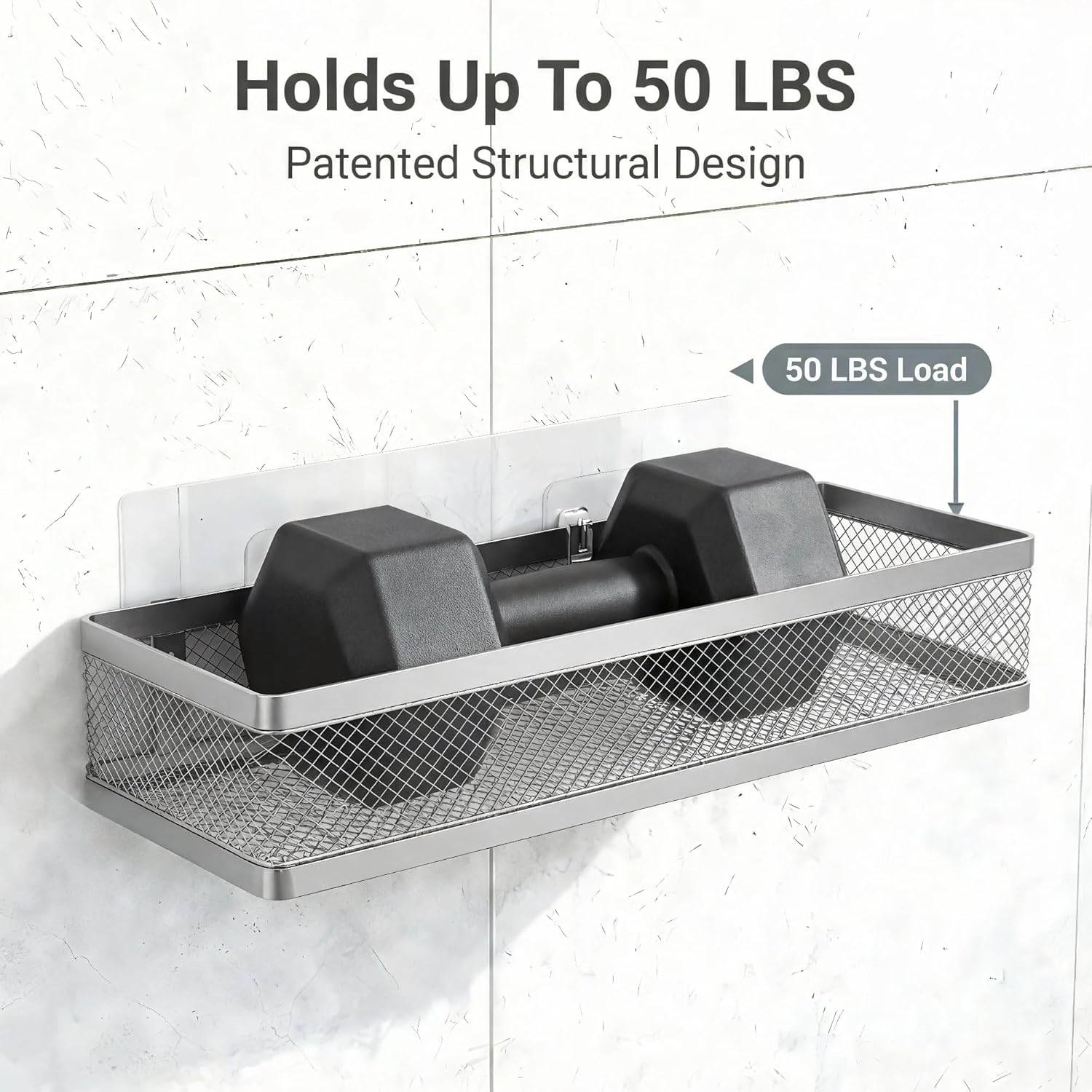 PUSDON 16.5-Inch Extra Long Slim Mesh Shower Caddy, Wall Mounted Bathroom Organizer with Adhesive, Heavy Duty Rustproof Shelf for Narrow Kitchen Pantry & RV, Holds 50 LBS Silver Gray -2 Packs Netting