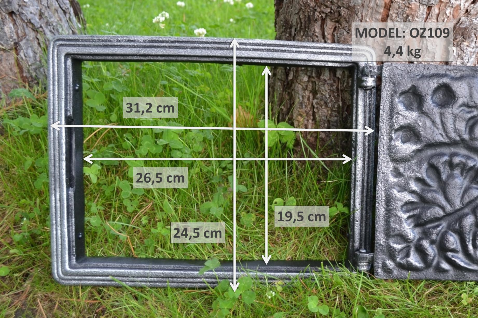 SEZAM Puerta de revisión maciza para estufas de hierro fundido, 31,2 x 2,5 x 24,5 cm, puerta de chimenea – Puerta de desalojo – para hornos, hornos de fuego y chimeneas – pintura dorada