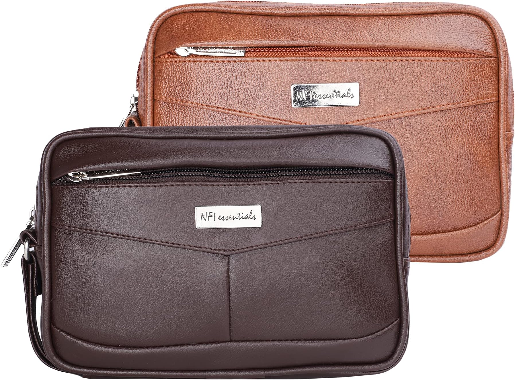 NFI essentials Mens Pouch Multipurpose Leather Toiletry Bag Wrist Hand Bag for Cash Money Carrying Purpose