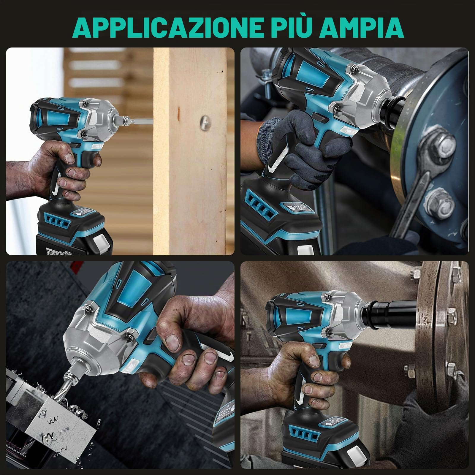Avvitatore a Impulsi Brushless Compatibile con Makita 18V | 1/2" 700Nm Chiave a Urto Elettrica, Coppia Elevata Avvitatori a Massa Battente con 6 bussole, Trapano Batteria (700N)