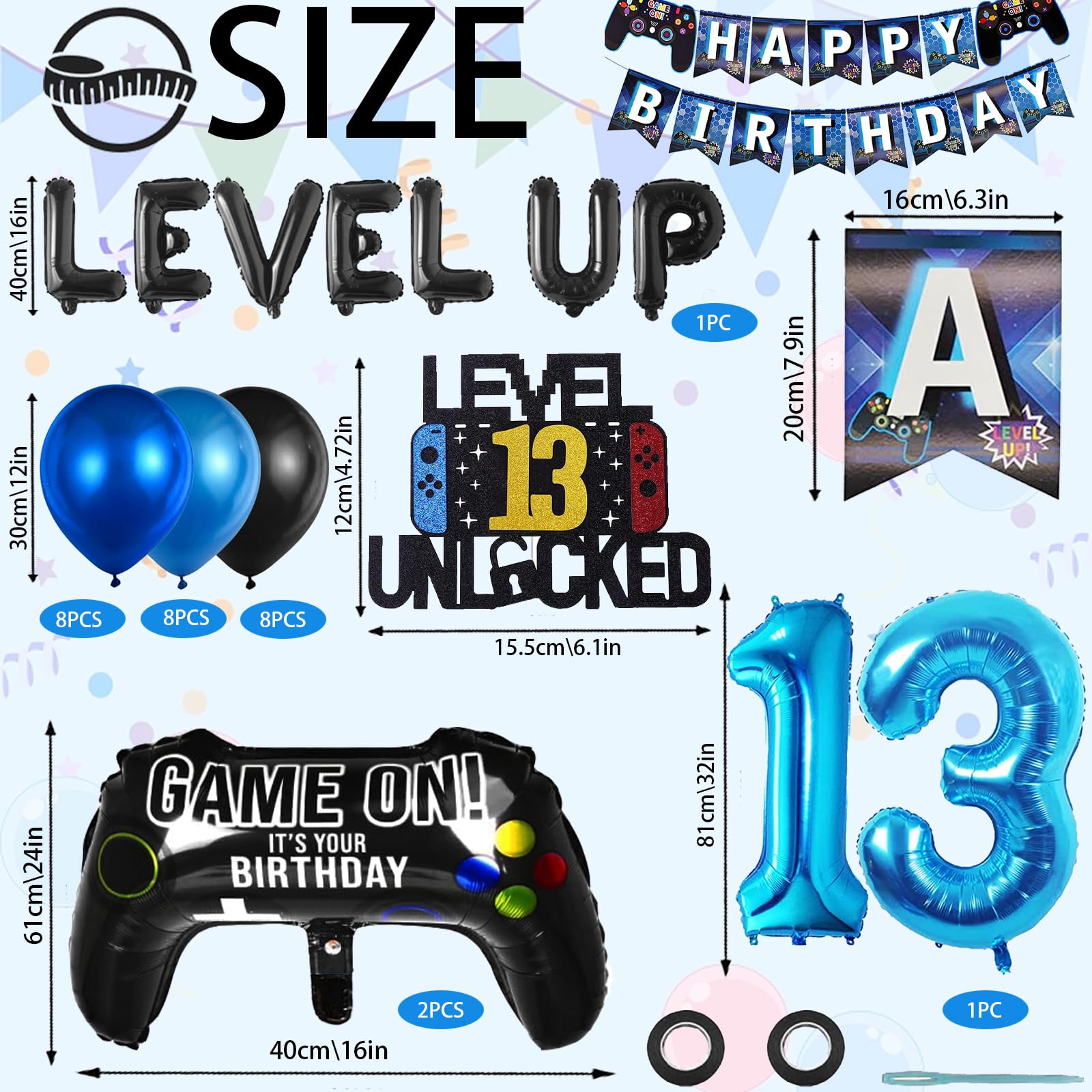 32 Pezzi Decorazioni Per Festa Di Compleanno A Tema Videogiochi - Palloncini, Banner E Topper Per Torta Per 9 Anni Ragazzi - 4