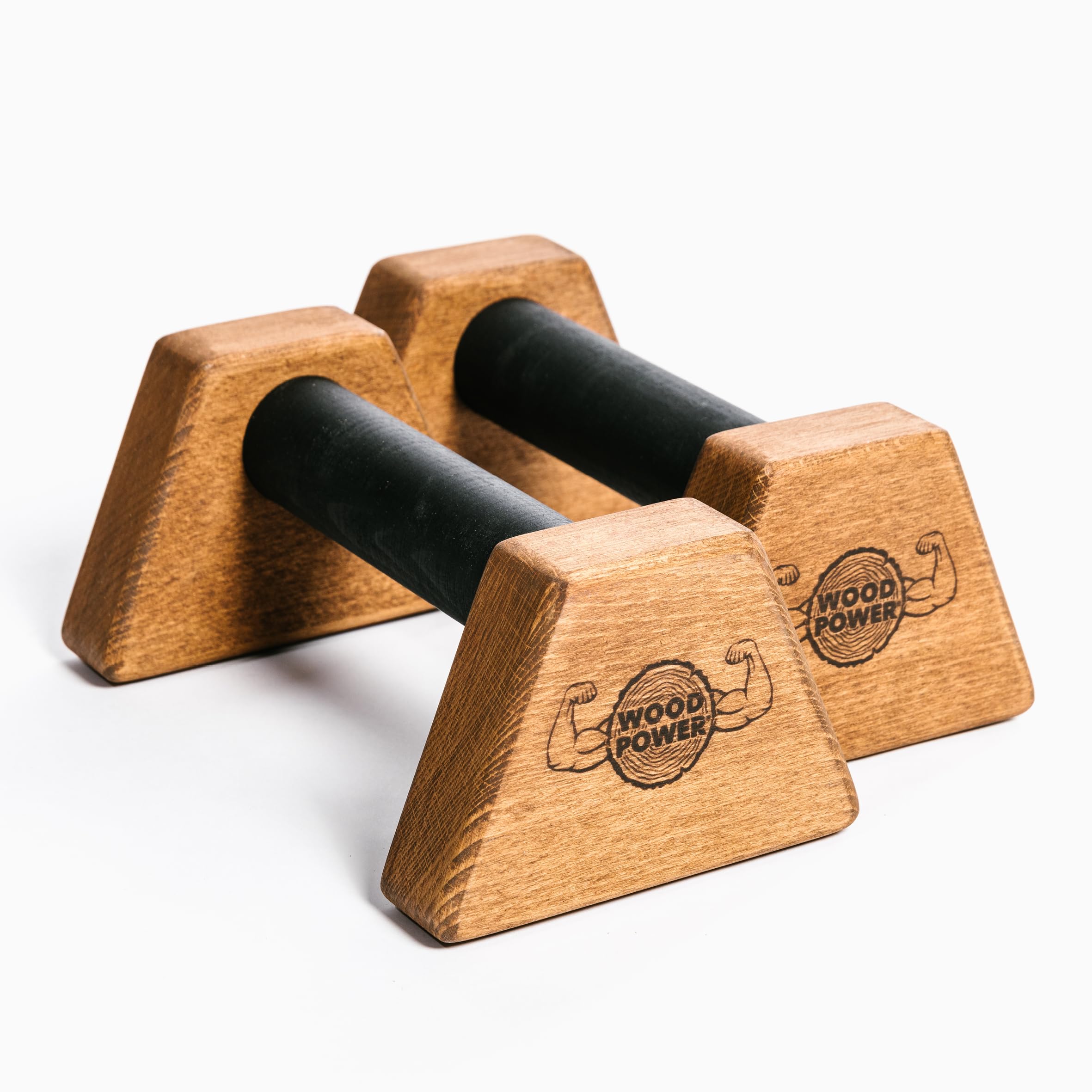 WOODPOWER® PowerBars Holz-Parallettes für Liegestütze, Liegestützgriffe Holz, Handstände, Yoga & Calisthenics, rutschfest, für Indoor & Outdoor, gelenkschonend, SET (XS + XL)