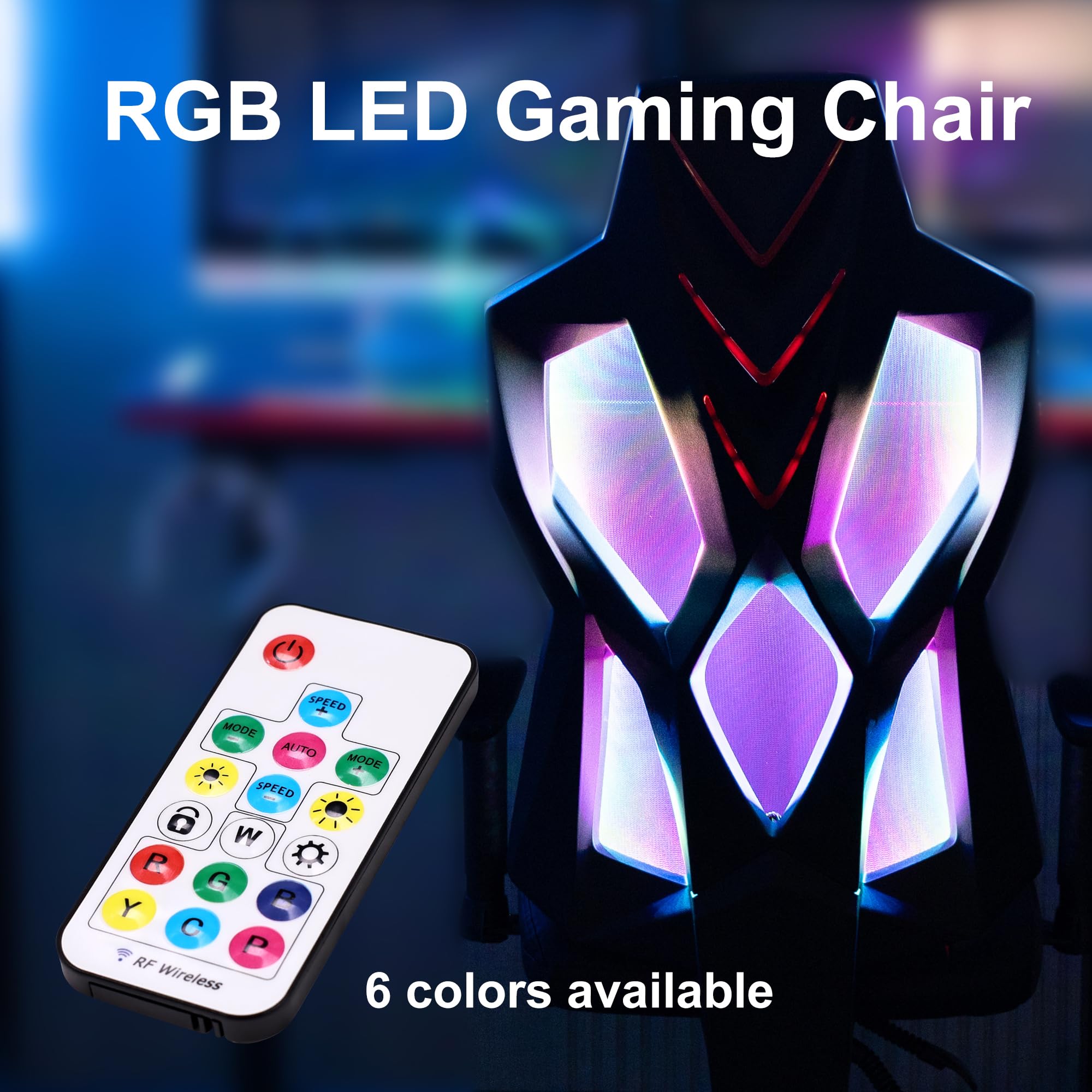 Silla de juegos con luces LED RGB, silla de videojuegos ergonómica para computadora con soporte lumbar de masaje (rojo) 2