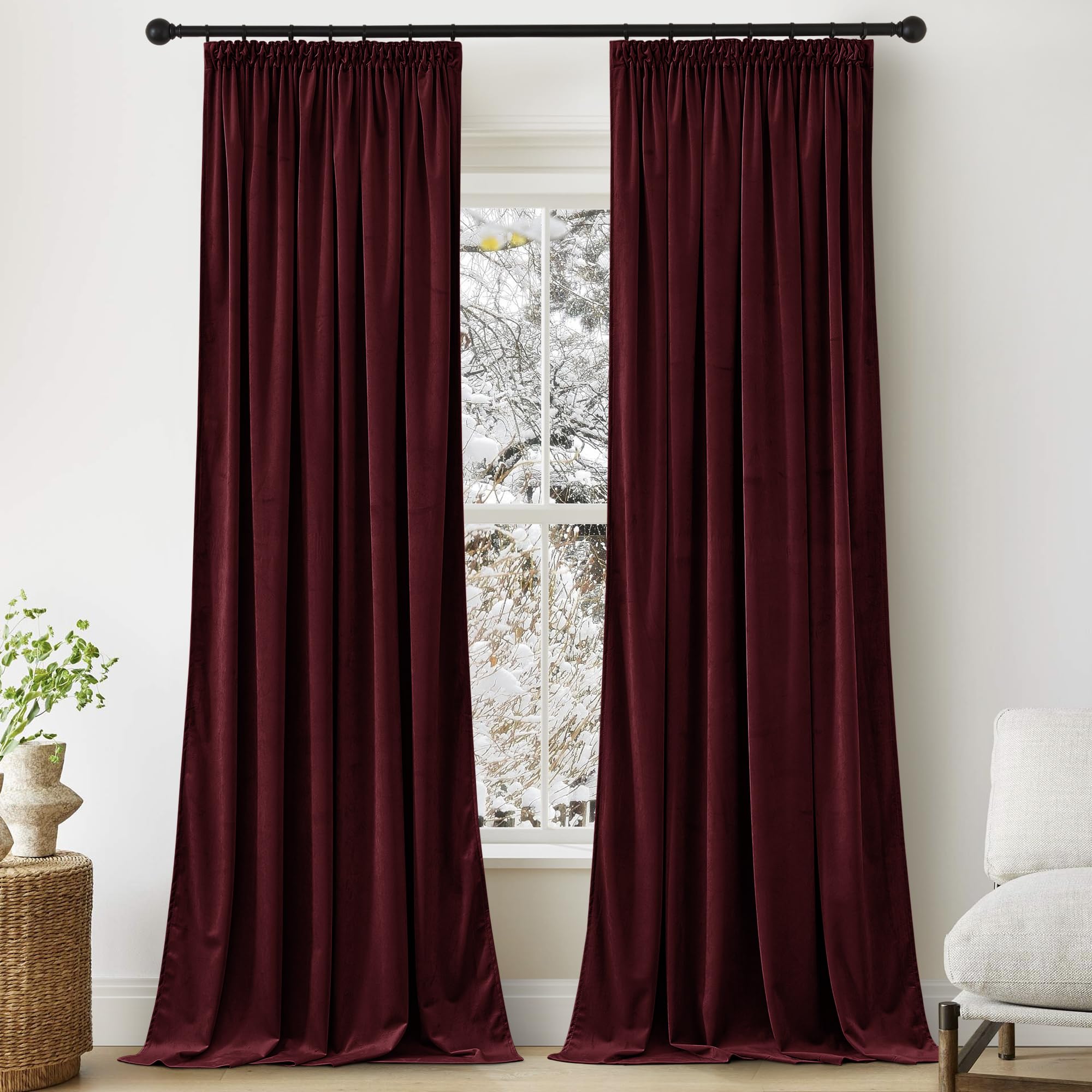 PONY DANCE Tende Termiche Natalizie in Velluto - Oscuranti per Soggiorno, Salotto e Interni Con Fettuccia - 2 Pezzi, 132 x 260 cm, Rosso