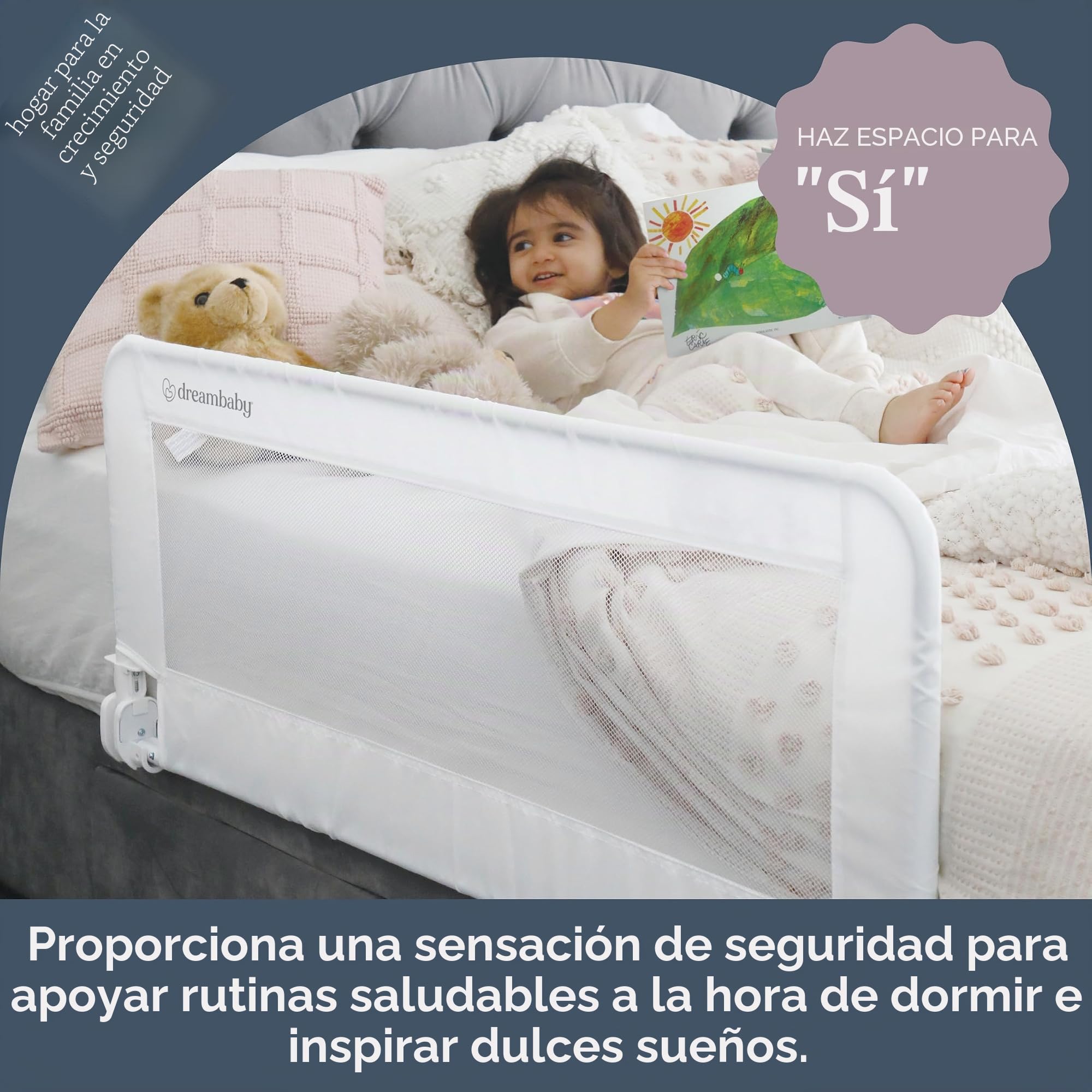 Dreambaby Phoenix F719 - Barrera de Seguridad Plegable y portátil para Cama Infantil, Adecuada para Bases de Cama Planas de hasta colchones de tamaño King, Mide 110 cm de Ancho x 45,5 cm de Alto,