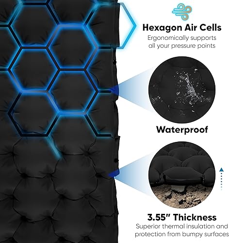 Miniatura 6 de Powerlix Almohadilla de dormir  Almohadilla de espuma autoinflable  Colchón ultrático aislado de 3 pulgadas para campamento, mochileros, senderismo,