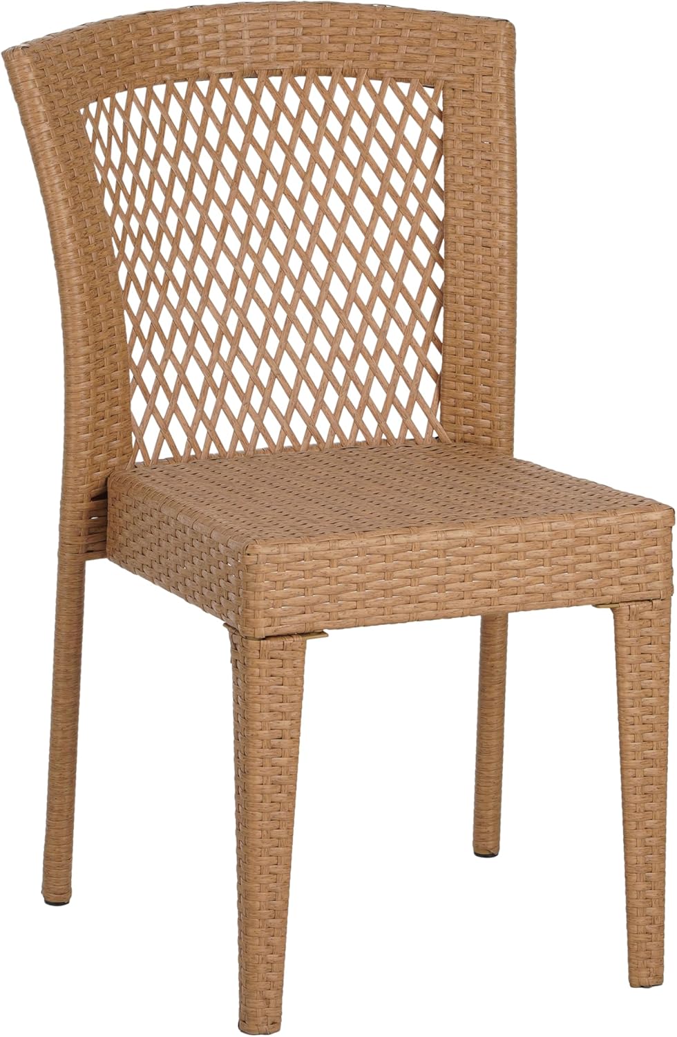 Christopher Knight Home Set of 2 Bonnie Patio Wicker Dining Chairs, Outdoor Woven Faux Rattan Stacking Armless Chair, Sturdy Metal Frame Garden/Porch/Poolside/Backyard Stackable Side Chair,Light Brown