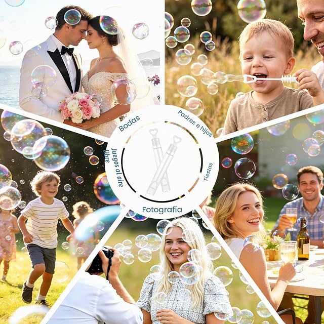 Foto 7 de 8 de Sweelov 100 Pompas de Jabón para Bodas Burbuja Pomperos Varita Tubo con Líquido para Boda Fiesta, Blanco