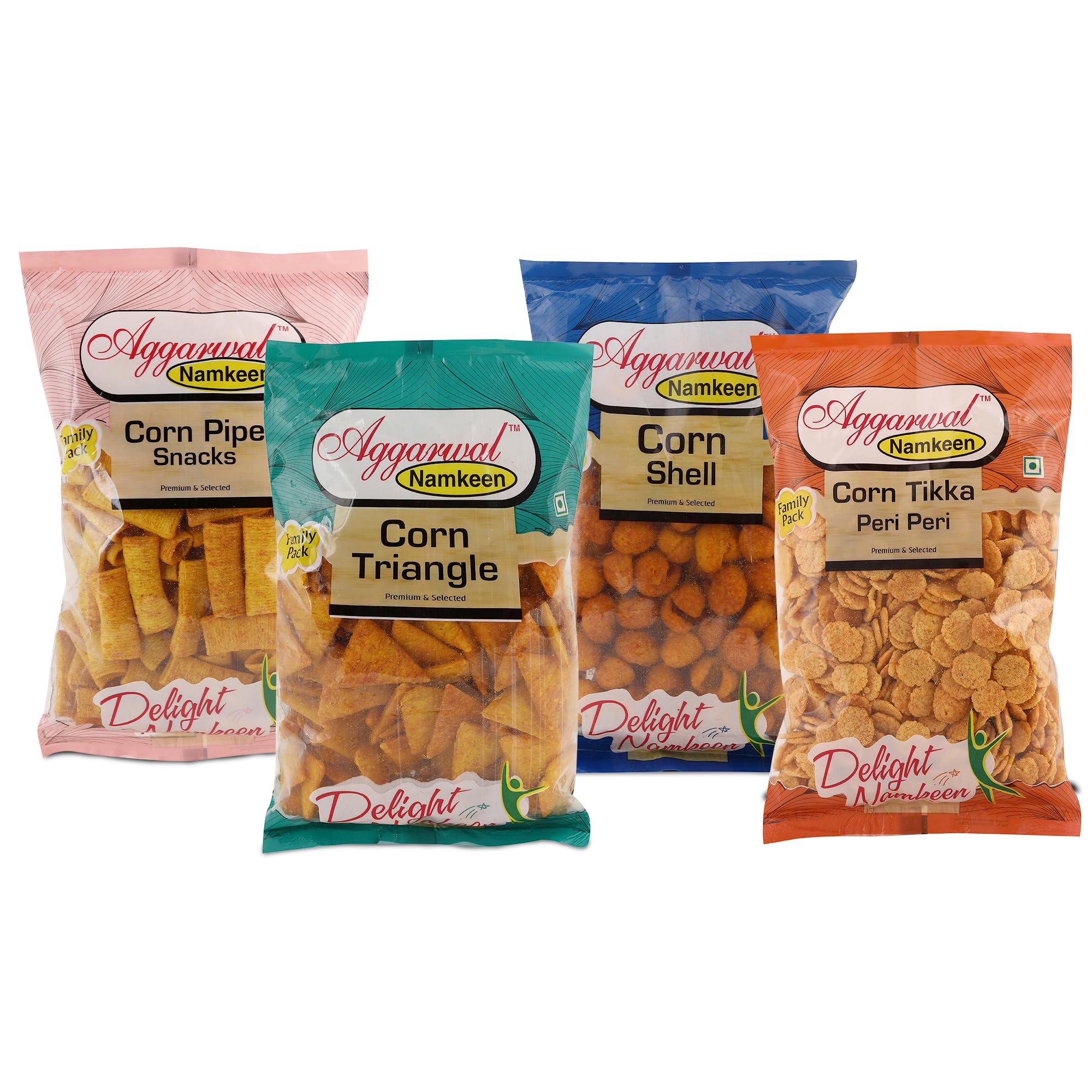 Aggarwal Namkeen Corn Delight Snack Combo (Pack of 4) - Corn Triangle, Corn Pipe, Corn Shell & Corn Tikka | Peri Peri & Masala Flavors | Crunchy Tea Time Family Pack Munchies | Total 800g-image-19