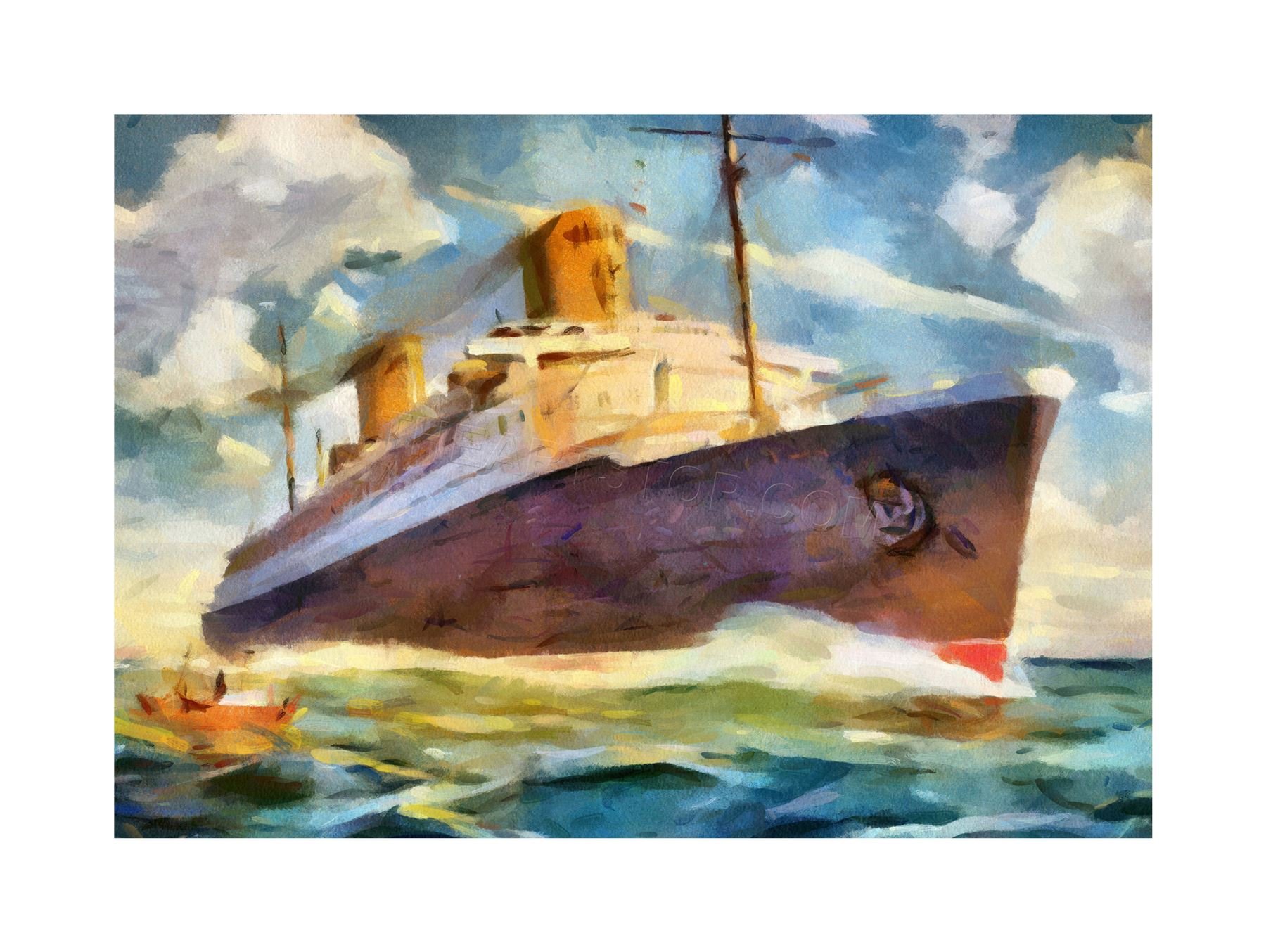 Wee Blue Coo Painting SS Bremen Ocean Liner Liner Ship Boat Watercolour Wall Art Print