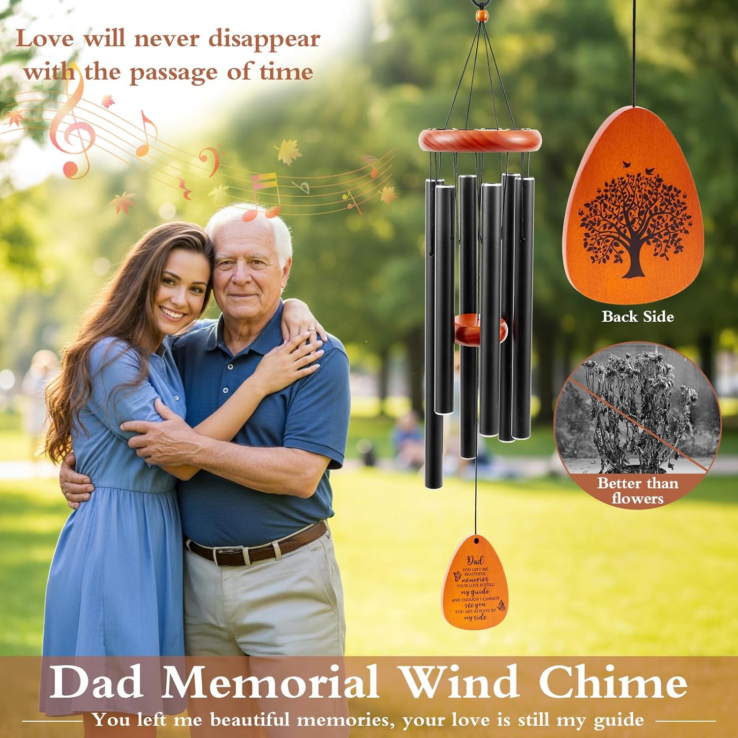 Memorial Wind Chimes Sympathy Gifts for Loss of Dad, 32'' Memorial Wind Chimes for Loss of Father, Bereavement/Sympathy/Condolence Gift, Windchimes in Memory of Dad