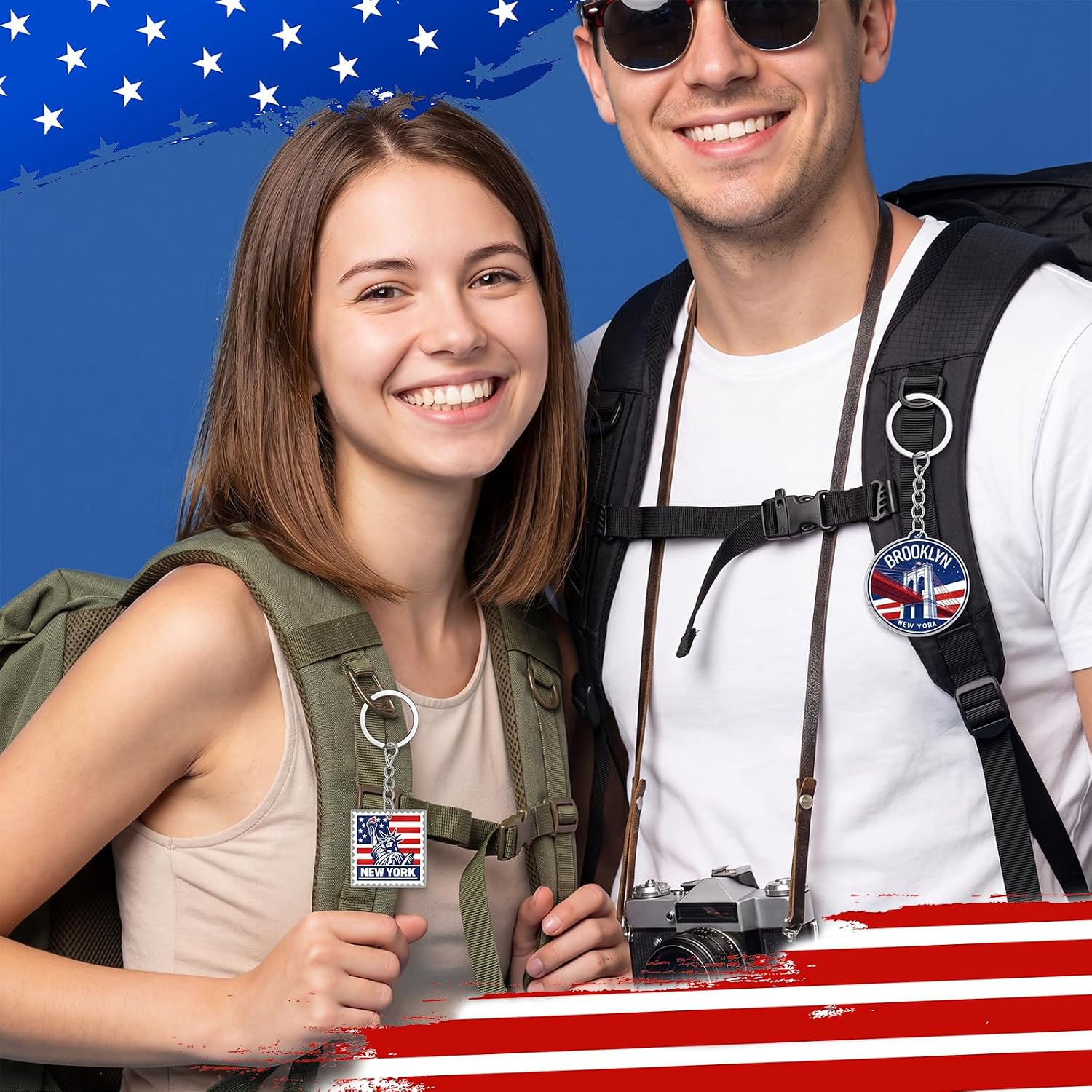 60 Pcs New York Keychain Souvenirs Gifts – USA Statue of Liberty Acrylic American NYC Patriotic Travel Bulk Set