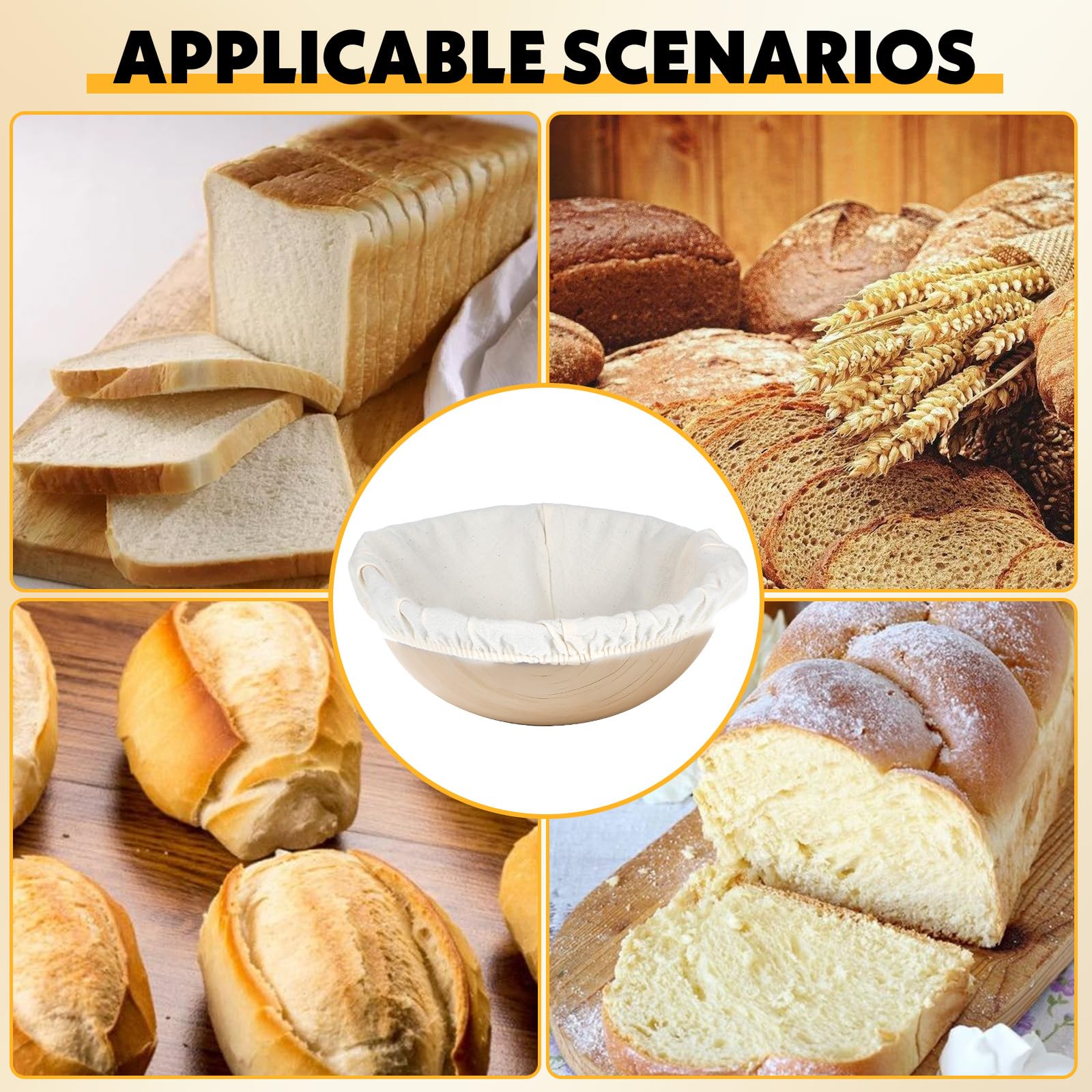 Set De 4 Doublures En Lin Pour Panier à Pain - Format Ovale, élastique, Pour Fermentation Et Cuisson