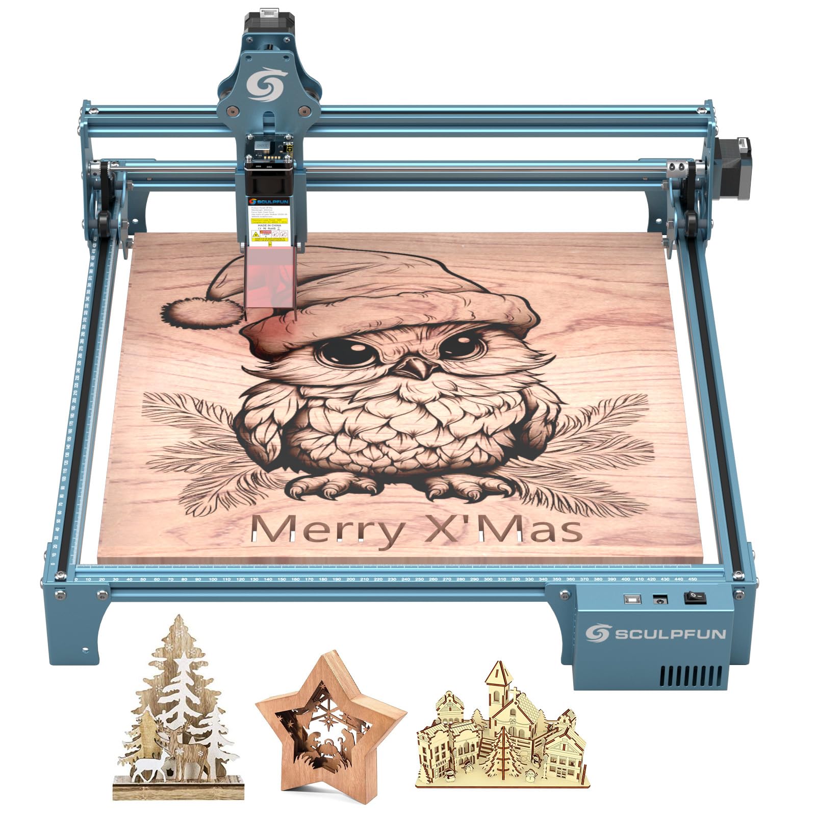 SCULPFUN S9 Pro Engraving Machine, 10W Effect Desktop Cutter, 0.06mm Compressed Spot Diode Module for 10mm Wood Acrylic, High Precision Engraver Eye Shield Metal Frame, Working Area 400x410mm