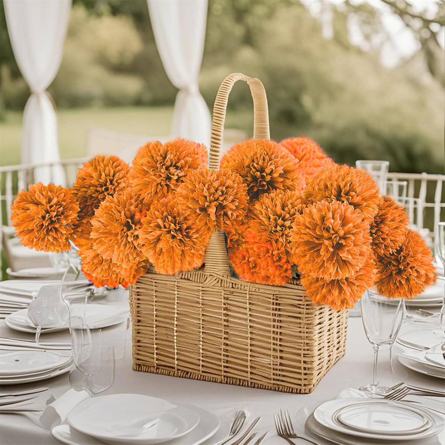 15 Pcs Thanksgiving Day Artificial Chrysanthemums Flowers Marigold Ball Flower, Orange Fake Mums Silk Fall Flowers for Home Office Coffee House Deco Parties and Wedding - Image 6