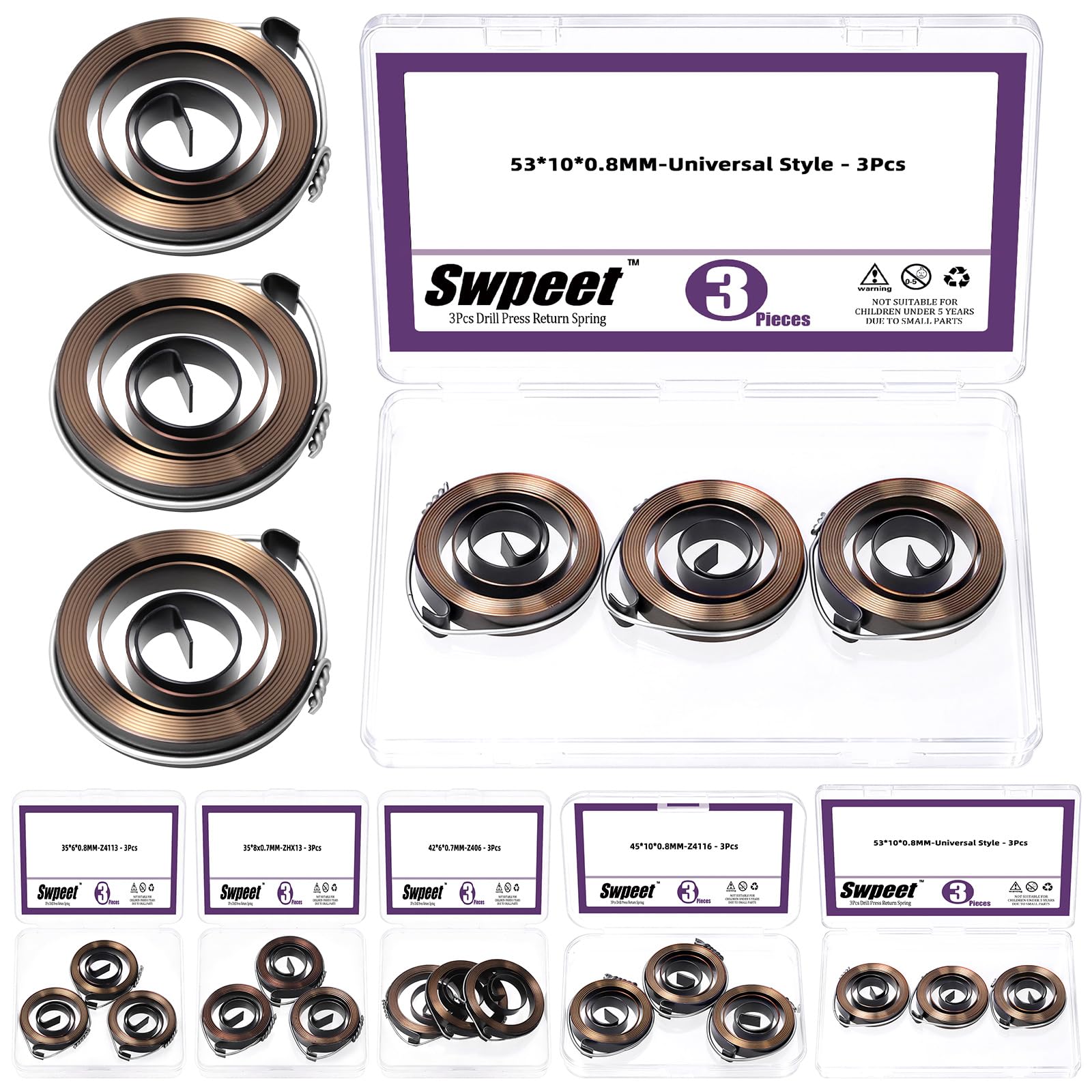 Swpeet 3Pcs 53 x 10 x 0,8 mm Kit di molle di ritorno della stampa del trapano, Assemblaggio delle molle di ritorno della bobina di alimentazione della molla di Quill, Sostituzione della molla di reset