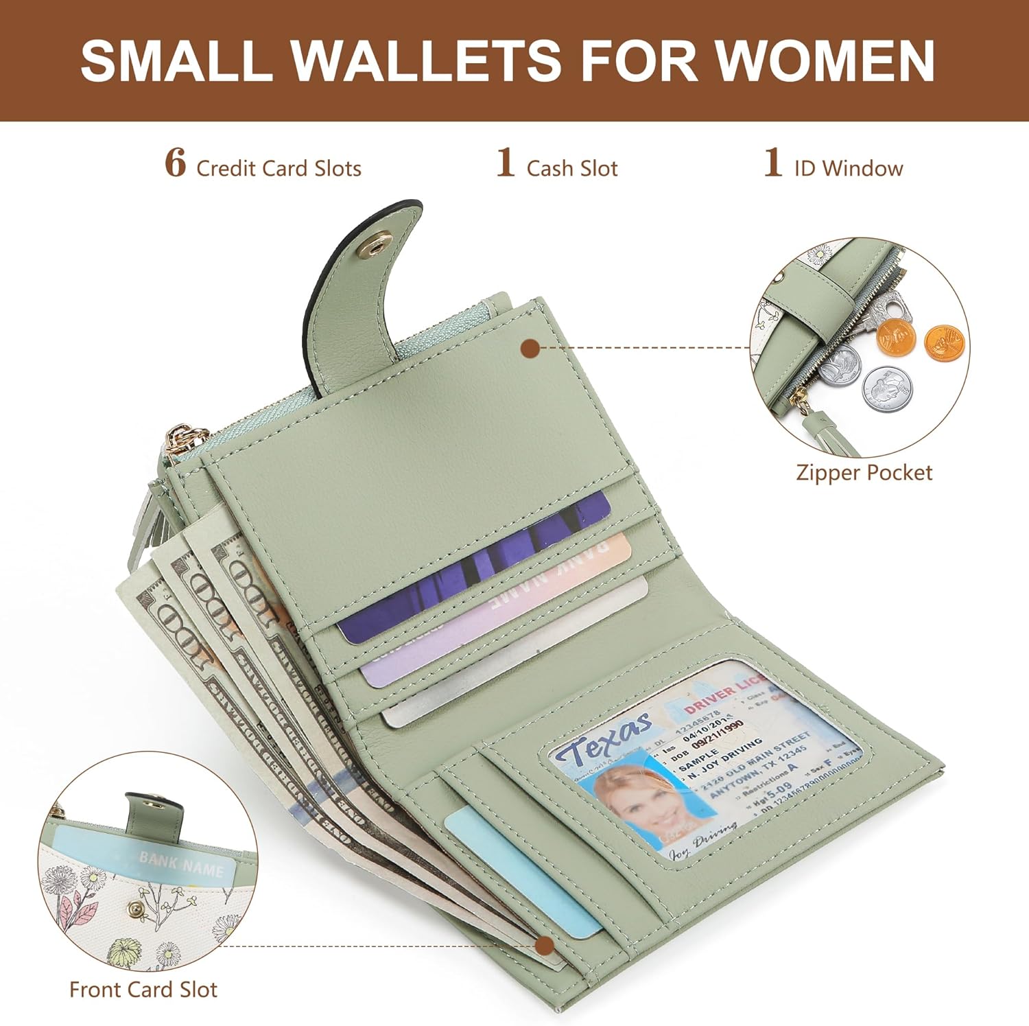 Small Wallet for Women RFID Blocking Tassle Bifold Slim Thin Leather Wallet Credit Card Holder Wallet Ladies Mini Wallet with Widened Zipper Pocket - Image 2