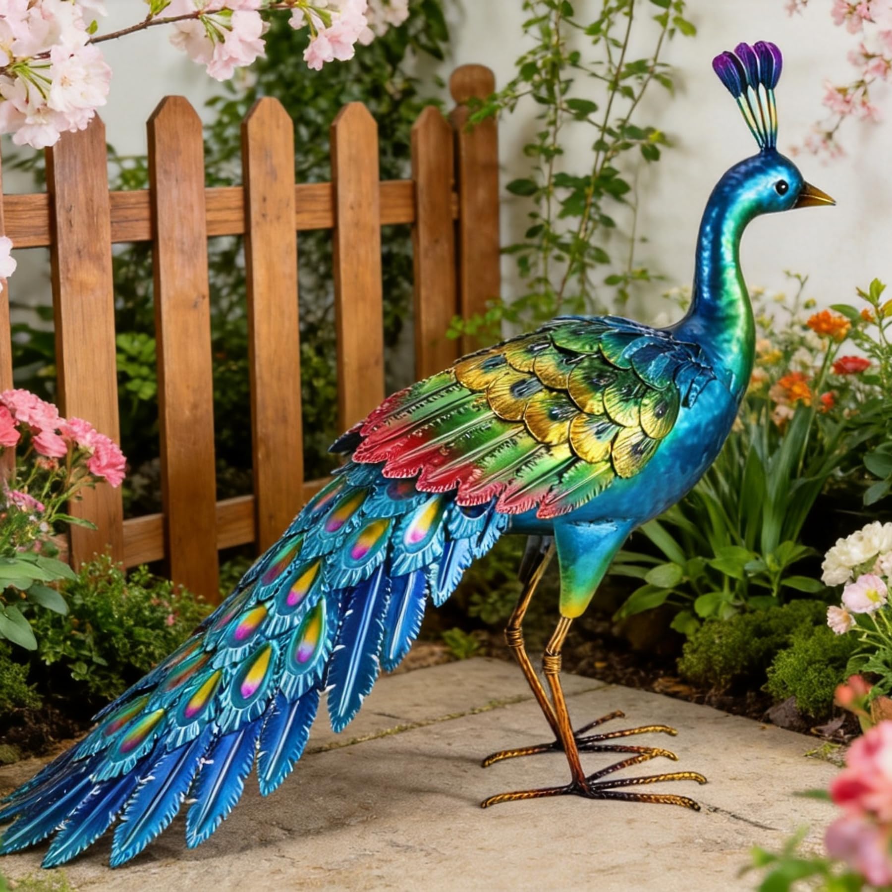 chisheen Statua di pavone in metallo, decorazione artistica da giardino, prato, scultura da esterno, regalo di benvenuto, di compleanno per donne, mamme, nonne
