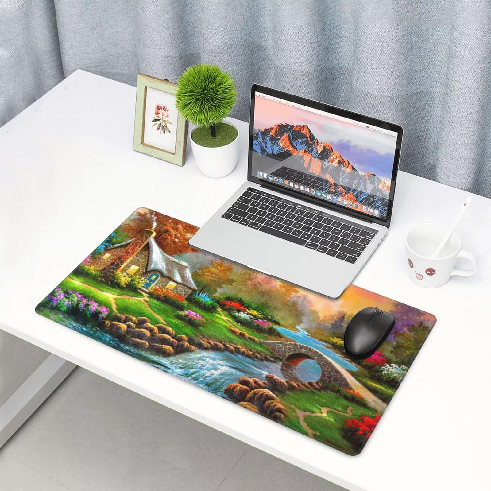 Podkładka pod mysz leśną, duża podkładka pod mysz 1600 x 800 mm, podkładka pod mysz do gier, podkładka pod biurko ze zszytymi krawędziami, podkładka pod mysz z klawiaturą, do pracy, gier, biura, domu