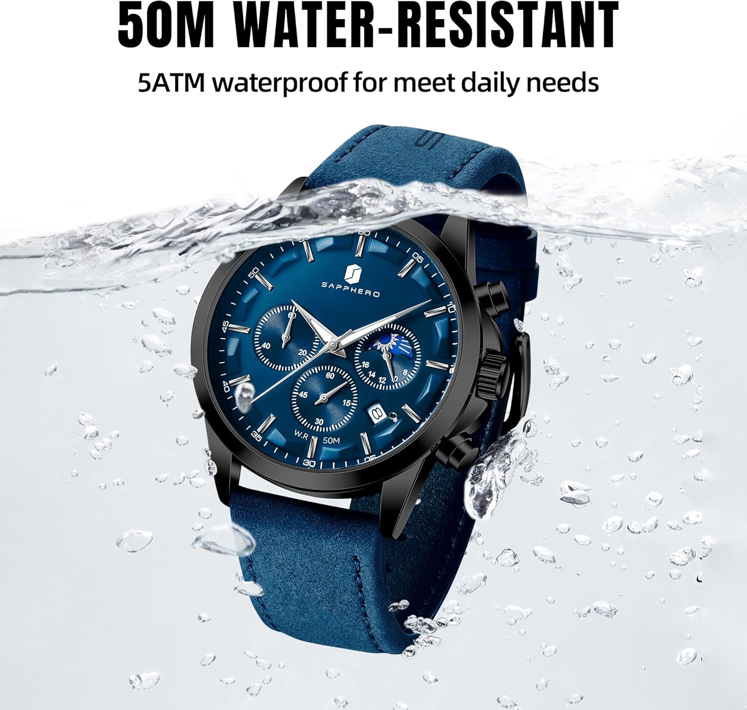 BY BENYAR Herrenuhr Uhren Herren Wasserdicht Herrenuhren Chronograph m?nner Armbanduhr für Herren Eleganz Lederarmband/Edelstahl Quarz Geburtstags/Weihnachts Gold/Silber/Blau/Schwarz - Image 4