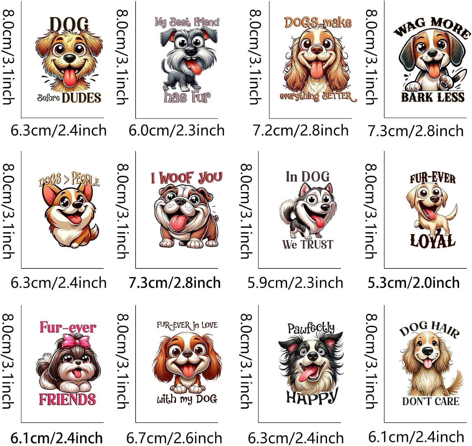 12pcs Sarcastic Dogs Iron on Decals Heat Transfer Vinyl Sticker Patches Washable Thermal Transfer Appliques DIY Craft Decor for T-Shirt Clothes Pillow Cover thumbnail