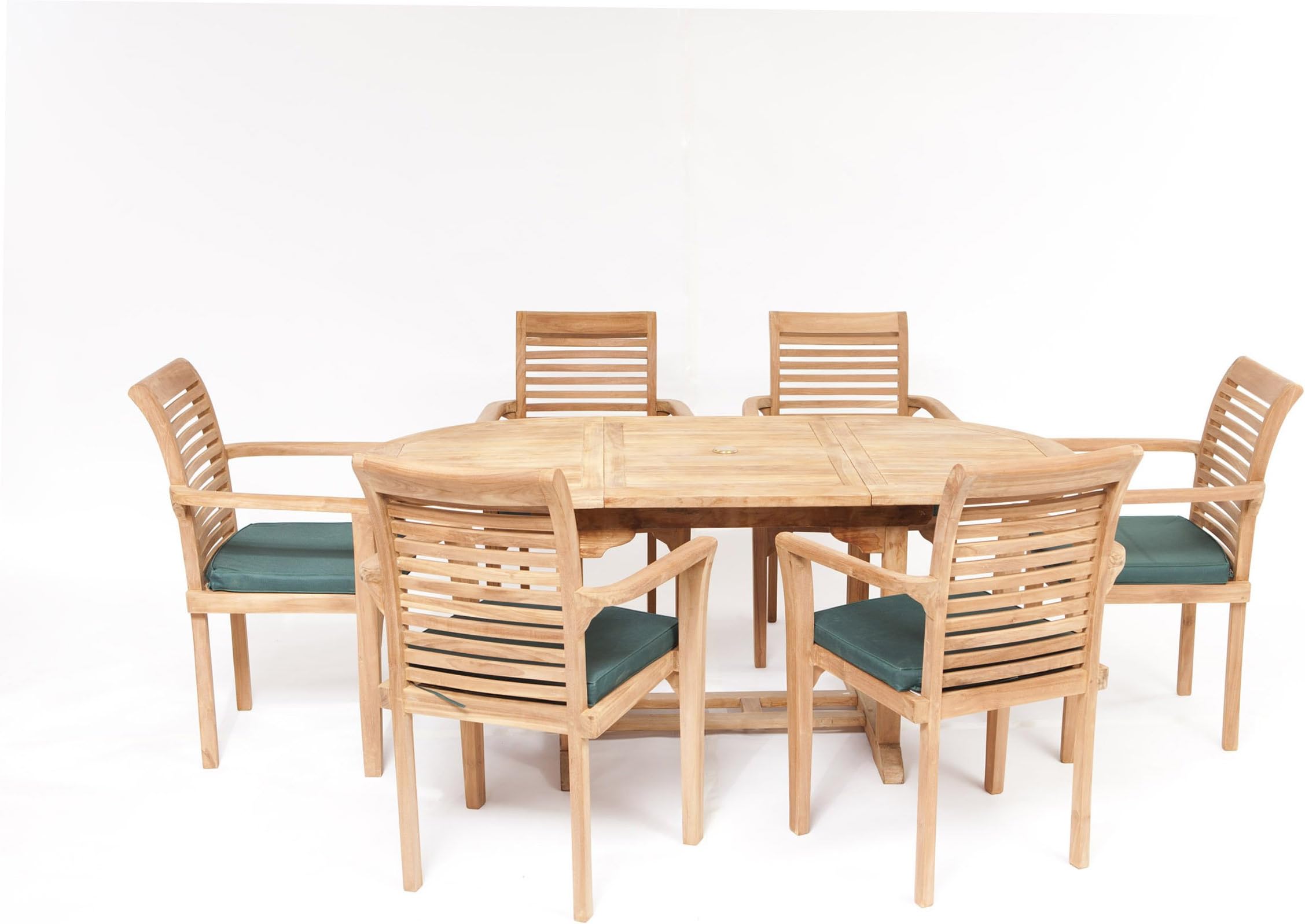 Humber Imports"Paris 13 Piece Top Grade SVLK Compliant 6 Foot Teak Patio Outdoor Dining Set New Model 1.8 Metre Extension Table 6 Stacking Chairs & Cushions