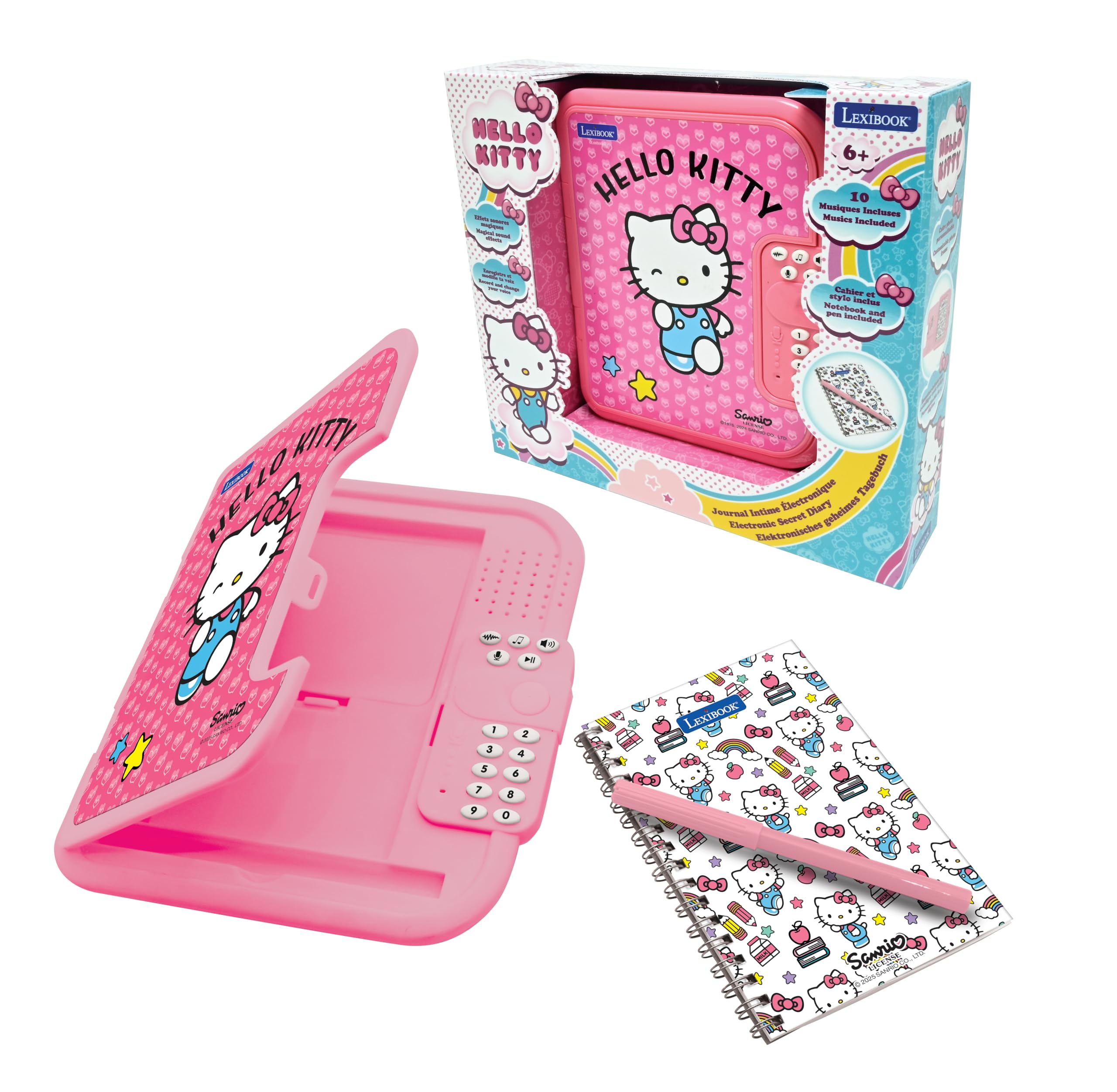 LEXIBOOK, Hello Kitty, Electronic Diary with included pen and notebook, interactive, password-protected, fun features, sound effects, Pink/white, SD50HK
