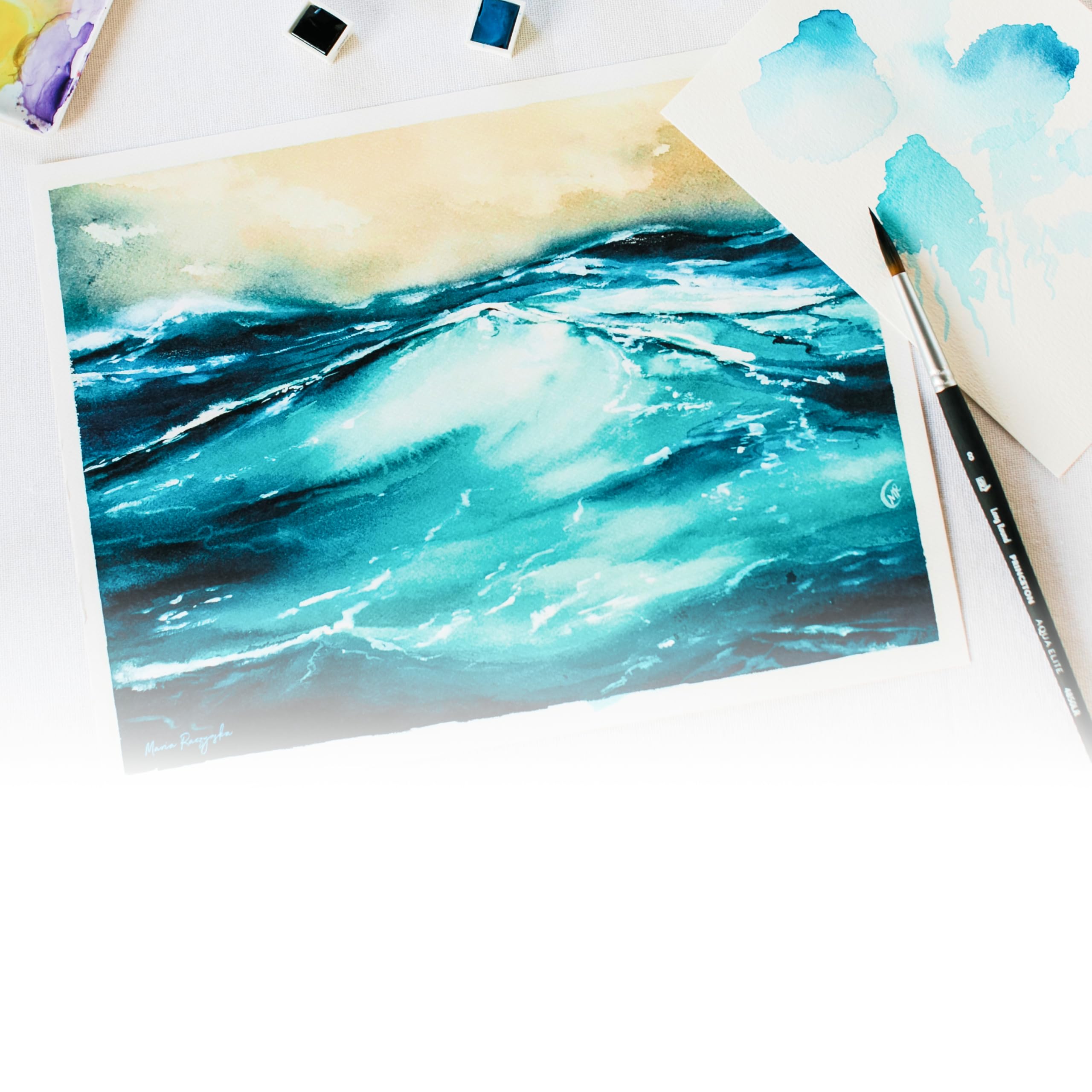 Princeton Pinselset Aqua Elite Serie 4850, synthesisches Kolinsky-Haar für Aquarell, Set mit 4 kurzstieligen Pinseln