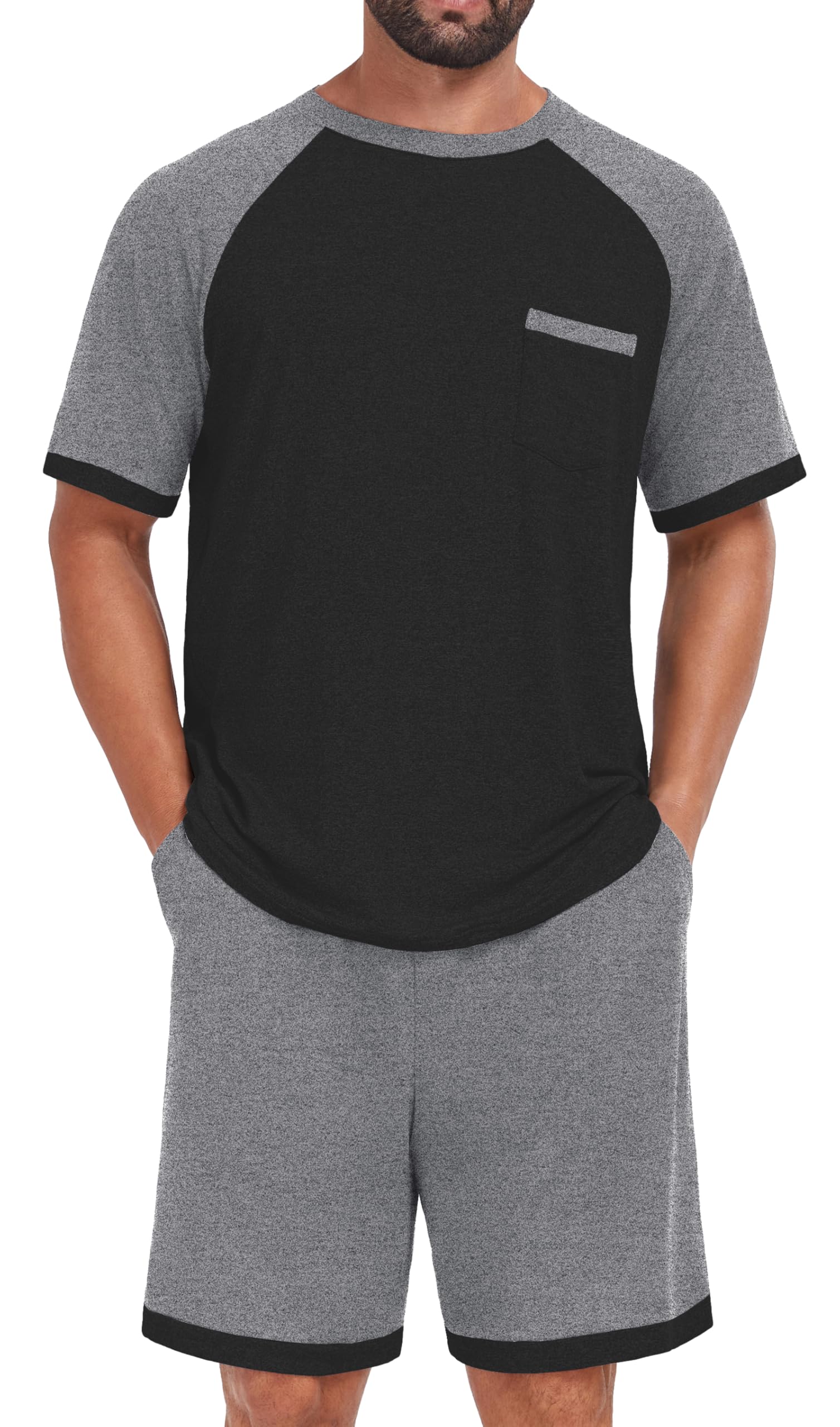 Mens Pajamas Set Shirt and Shorts Lightweight Summer Sleepwear