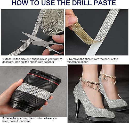 Miniatura 4 de 3 rollos de cinta autoadhesiva de diamantes de imitación de 3 yardas con diamantes de imitación de 0.079 pulgadas (0.079 in) para manualidades,